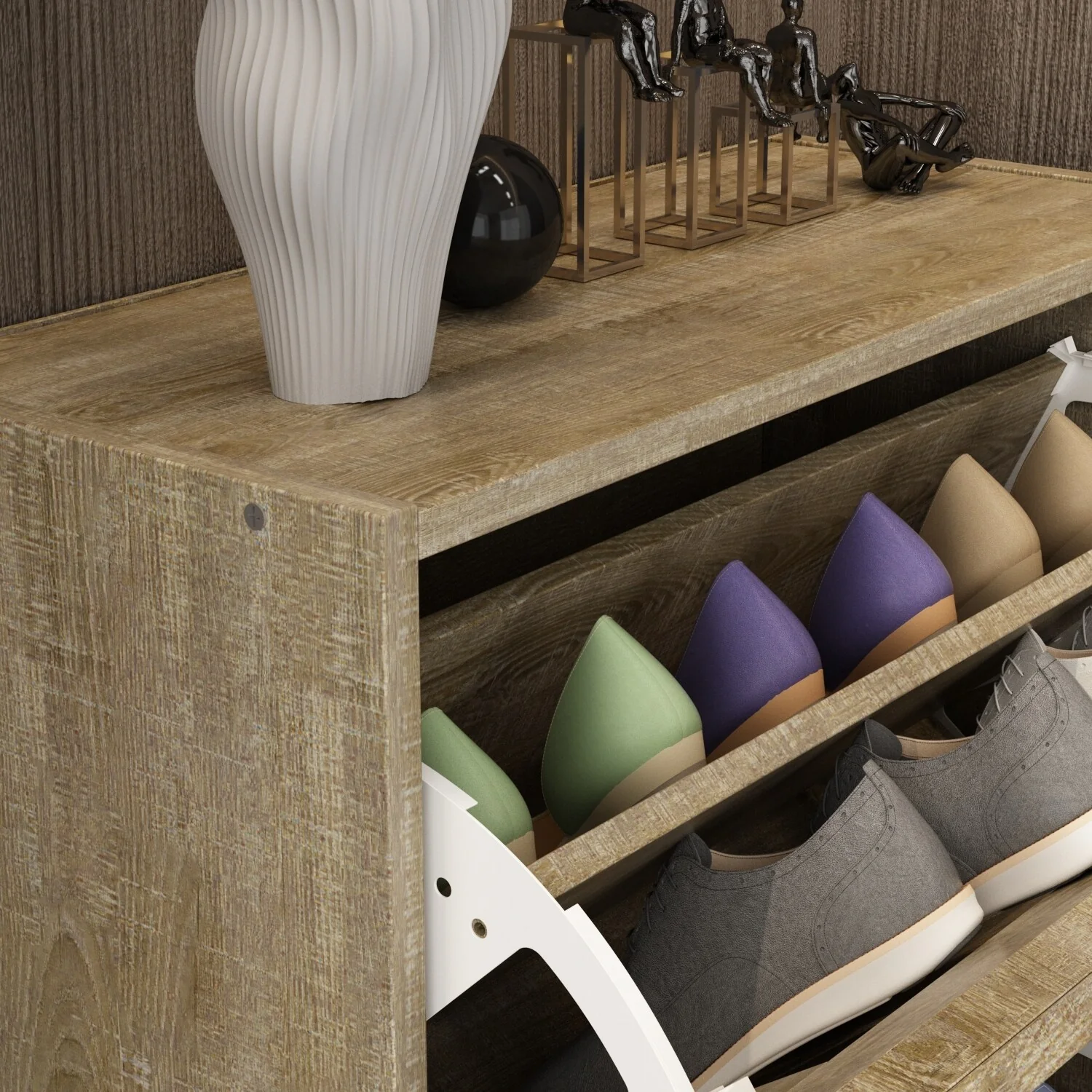 Kerrogee 18-Pair Shoe Storage Cabinet with 3 Flip Drawers Wood/ Grey