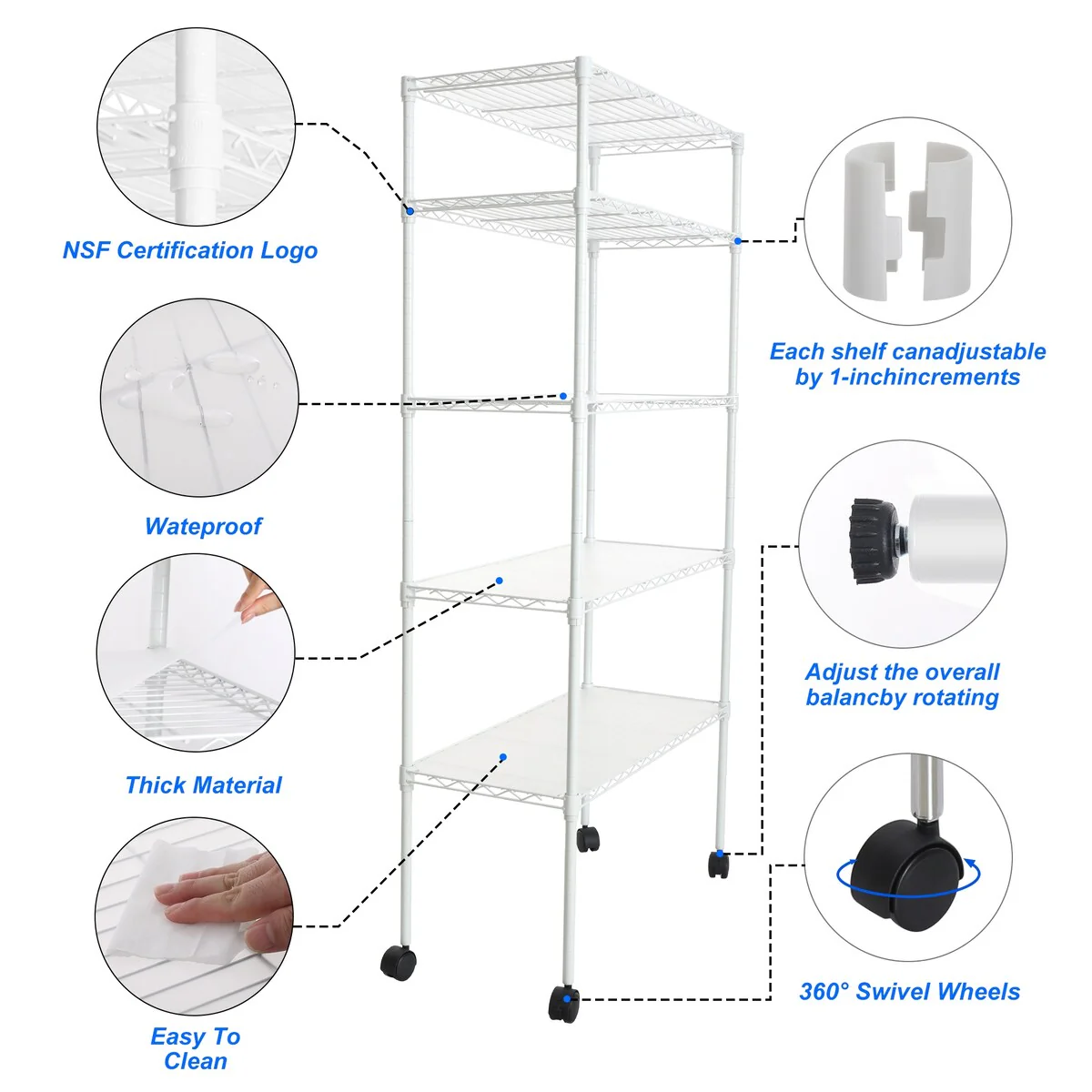 5 Tier Wire Shelving Unit, Heavy Duty Metal Large Storage Shelves Height Adjustable for Garage Kitchen Office