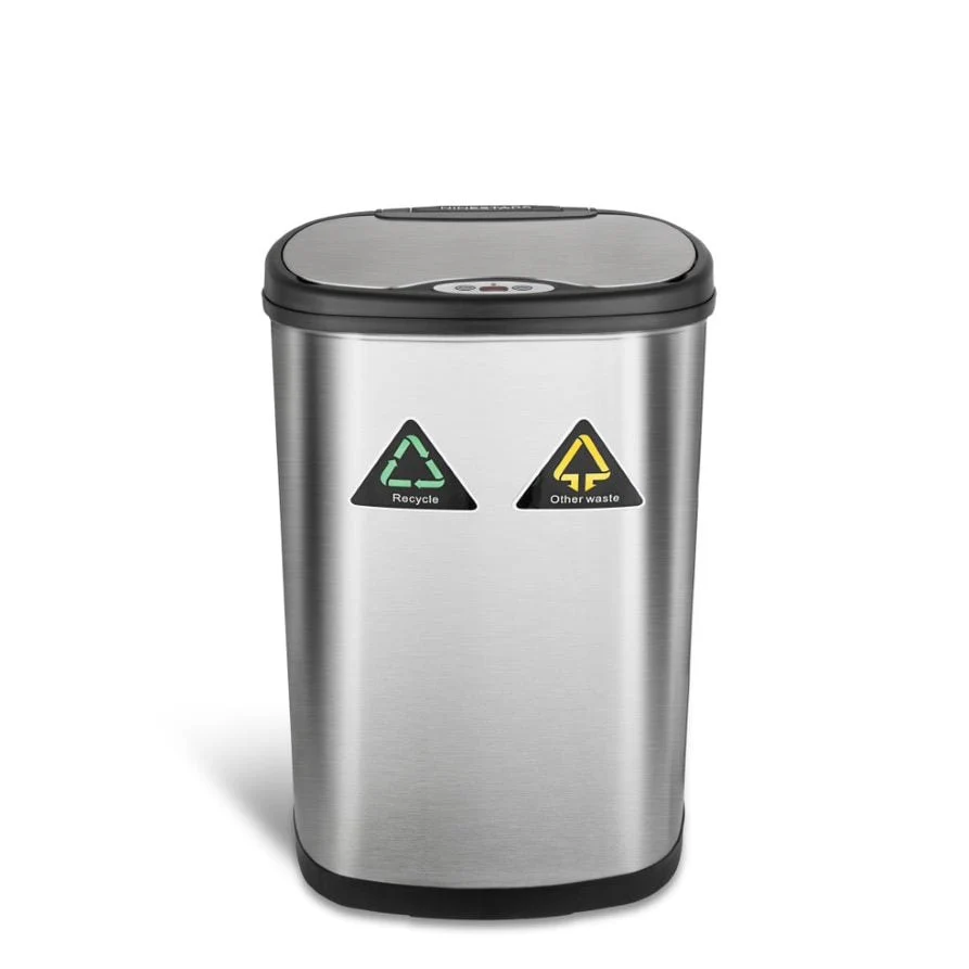 NINESTARS Stainless Steel Dual Compartment Motion Sensor Trash Can 13.2 Gallon DZT-50-13R