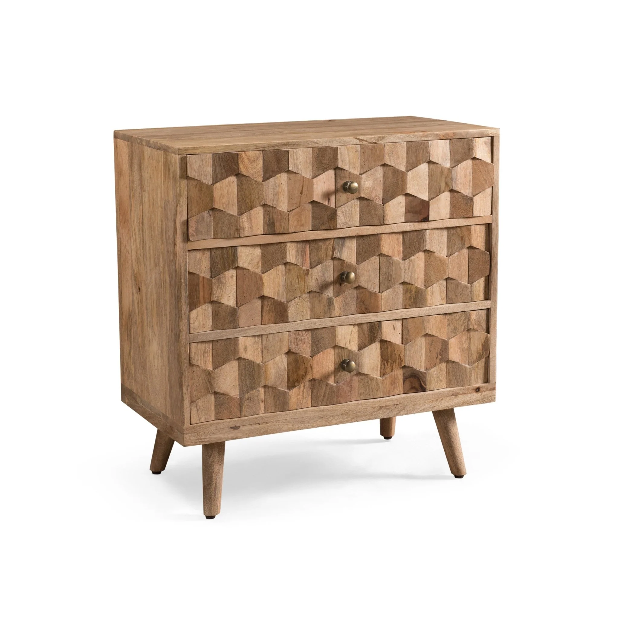 Mango Wood 3-Drawer Chest with 3D Tile Weave Design