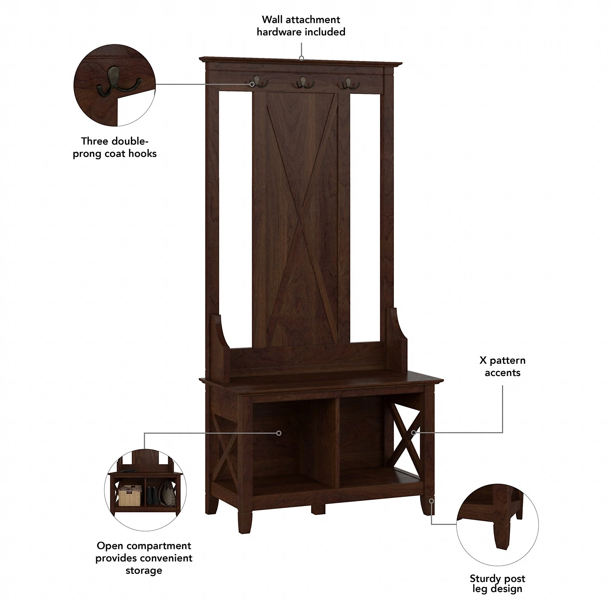 Key West Hall Tree with Shoe Storage Bench by Bush Furniture