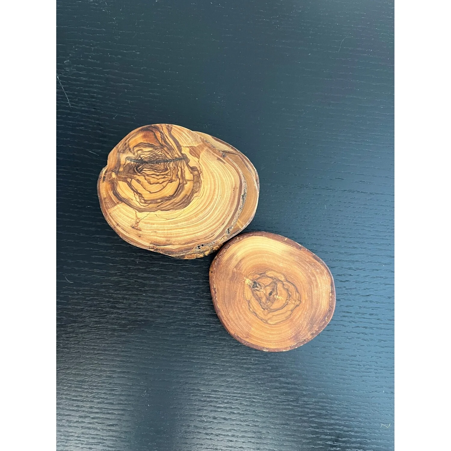 Set of 4 Olive Wood Coasters Dia 3.9