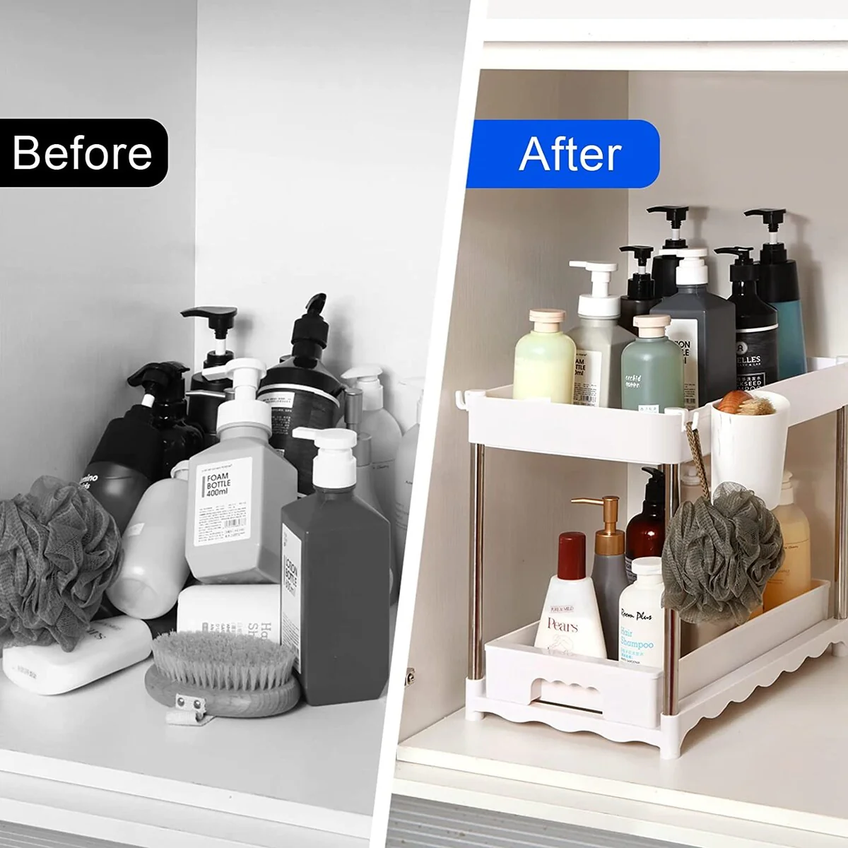 Under Sink Organizer with Sliding Storage Drawer