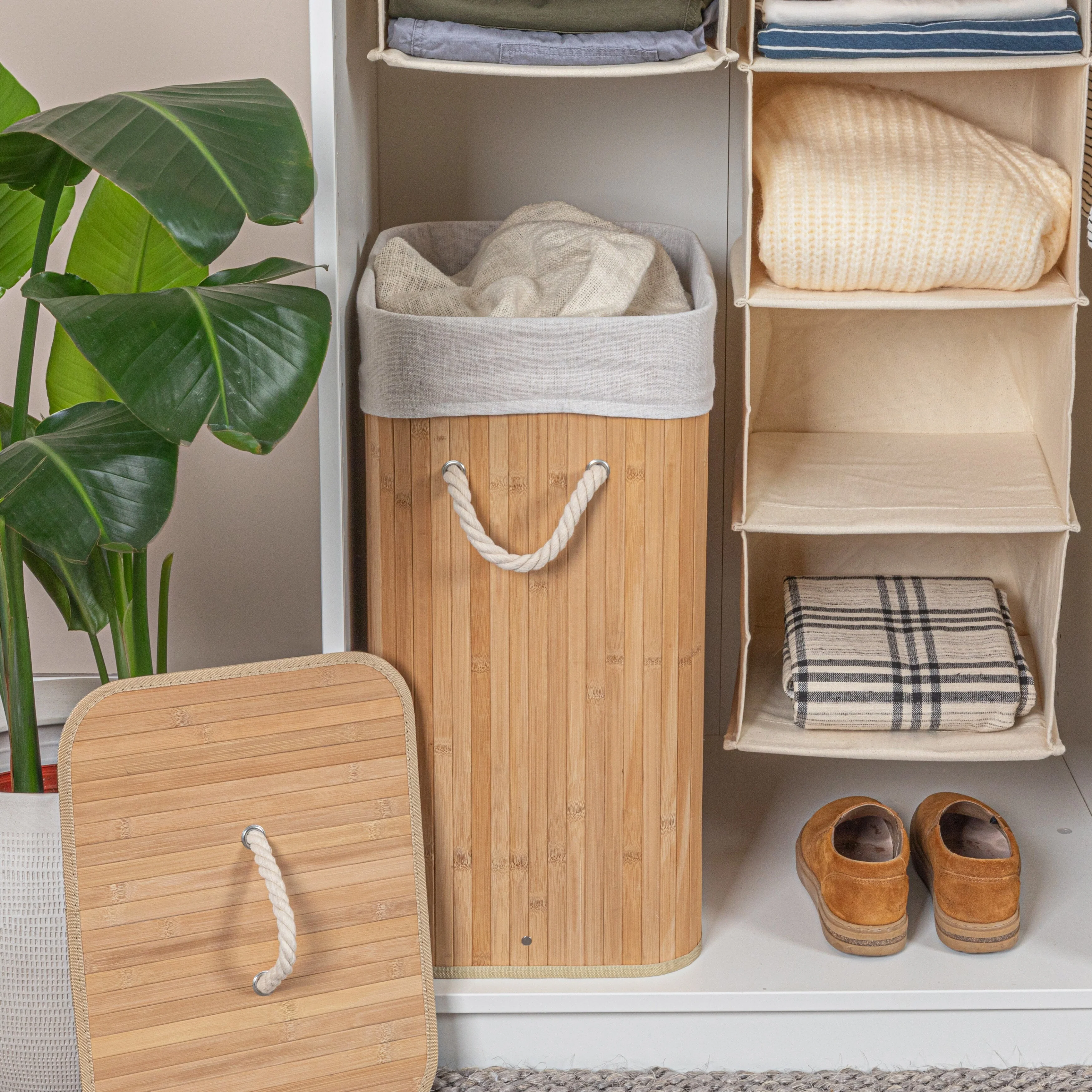 Household Essentials Bamboo Laundry Hamper with Handles and Removable Laundry Bag