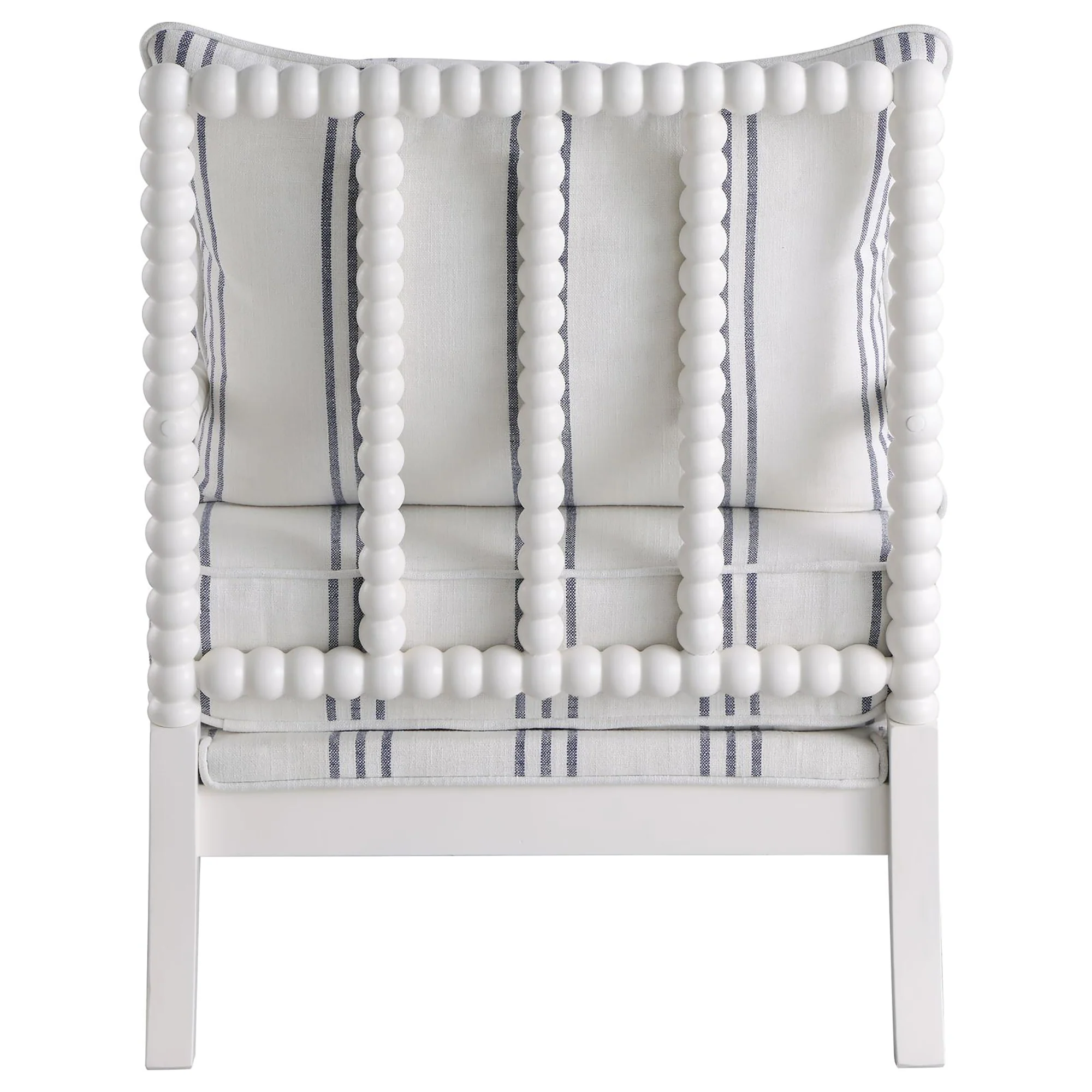 Upholstered Stripe Accent Chair with Stacked-Sphere Spindle Design