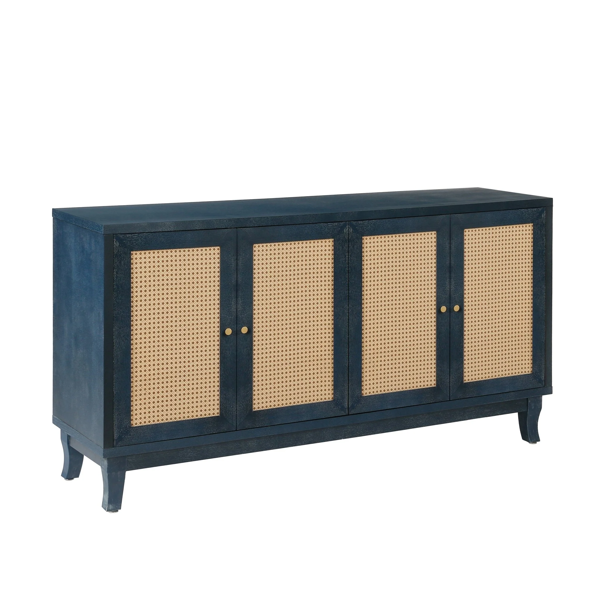 Sideboard with 4 Rattan Doors and Adjustable Shelves, Navy Blue