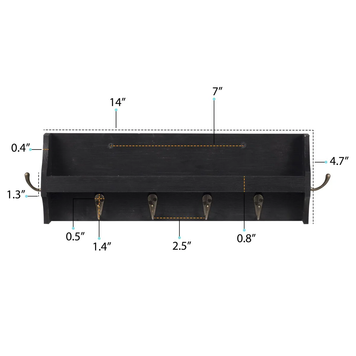 Wallniture 14'' Wide 6 Hook Wall Mounted Coat Rack with Storage Shelf Entryway Mail Organizer - N/A