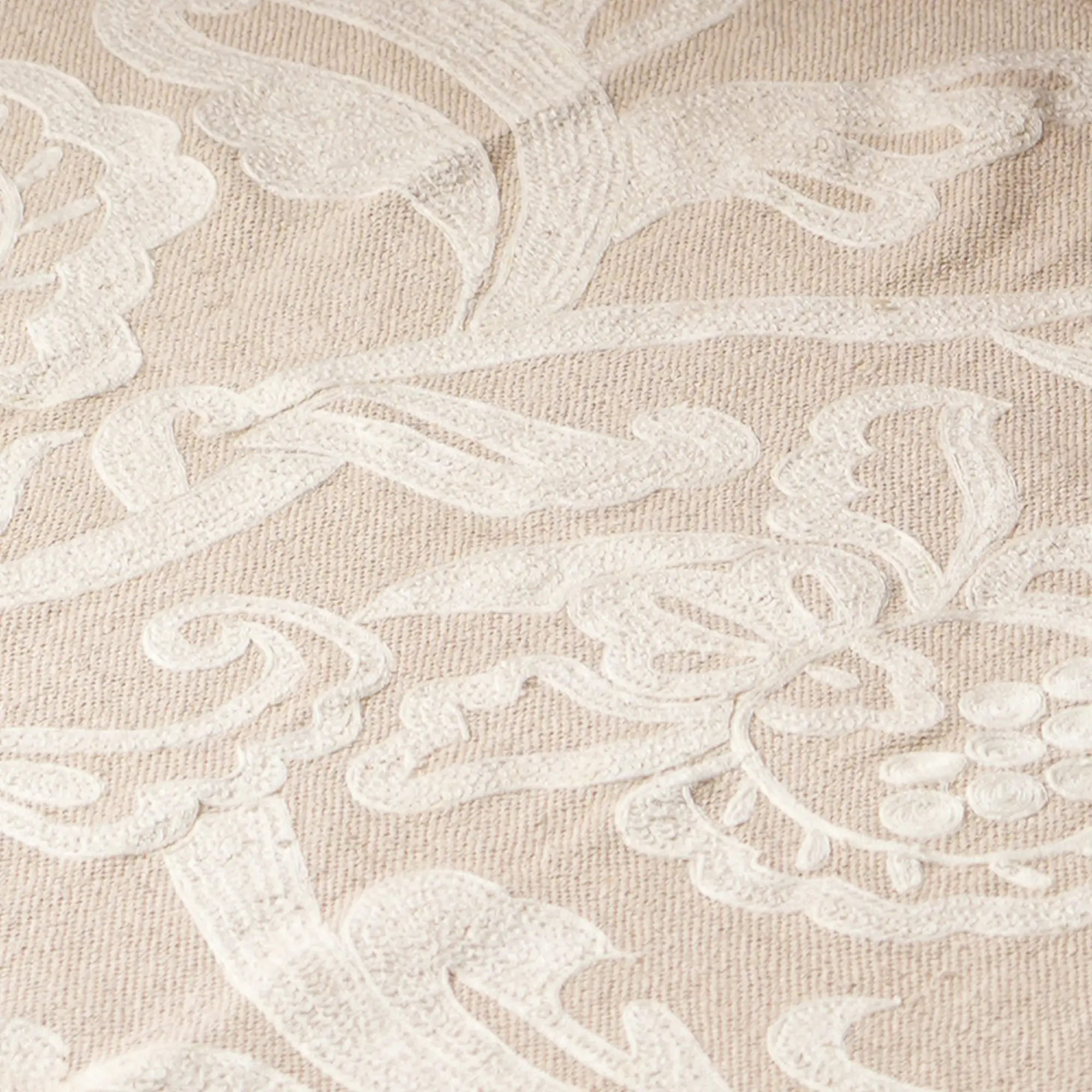 Cotton Embroidered Rug with Braided Tassels