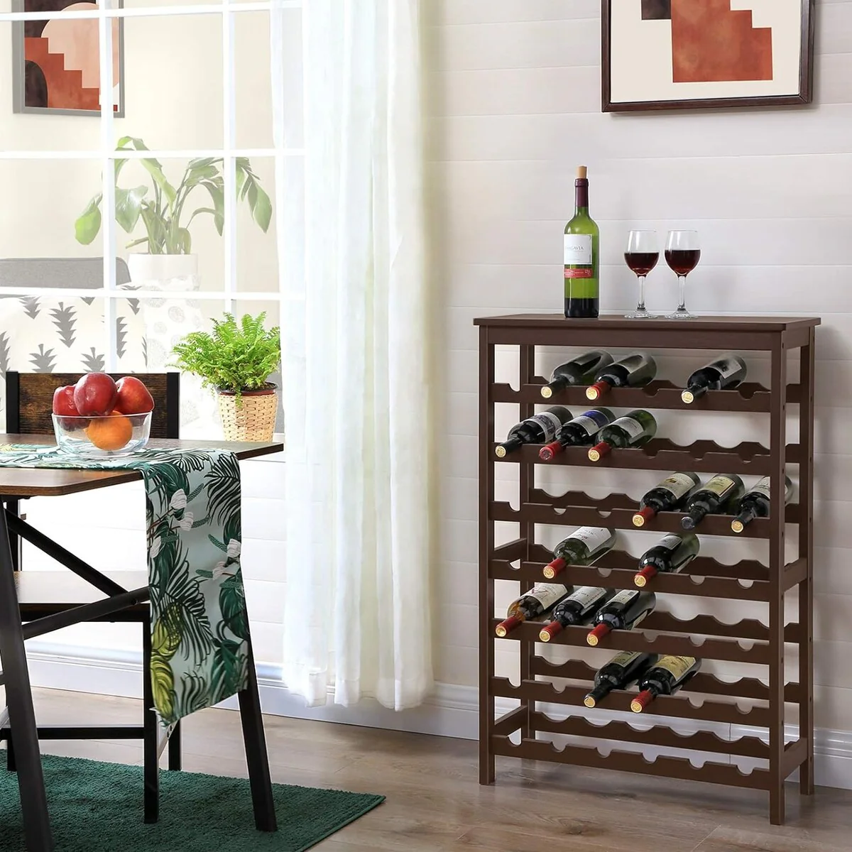 SONGMICS 42-Bottle Wine Rack, 7 Tier Wine Storage Shelf with Table Top