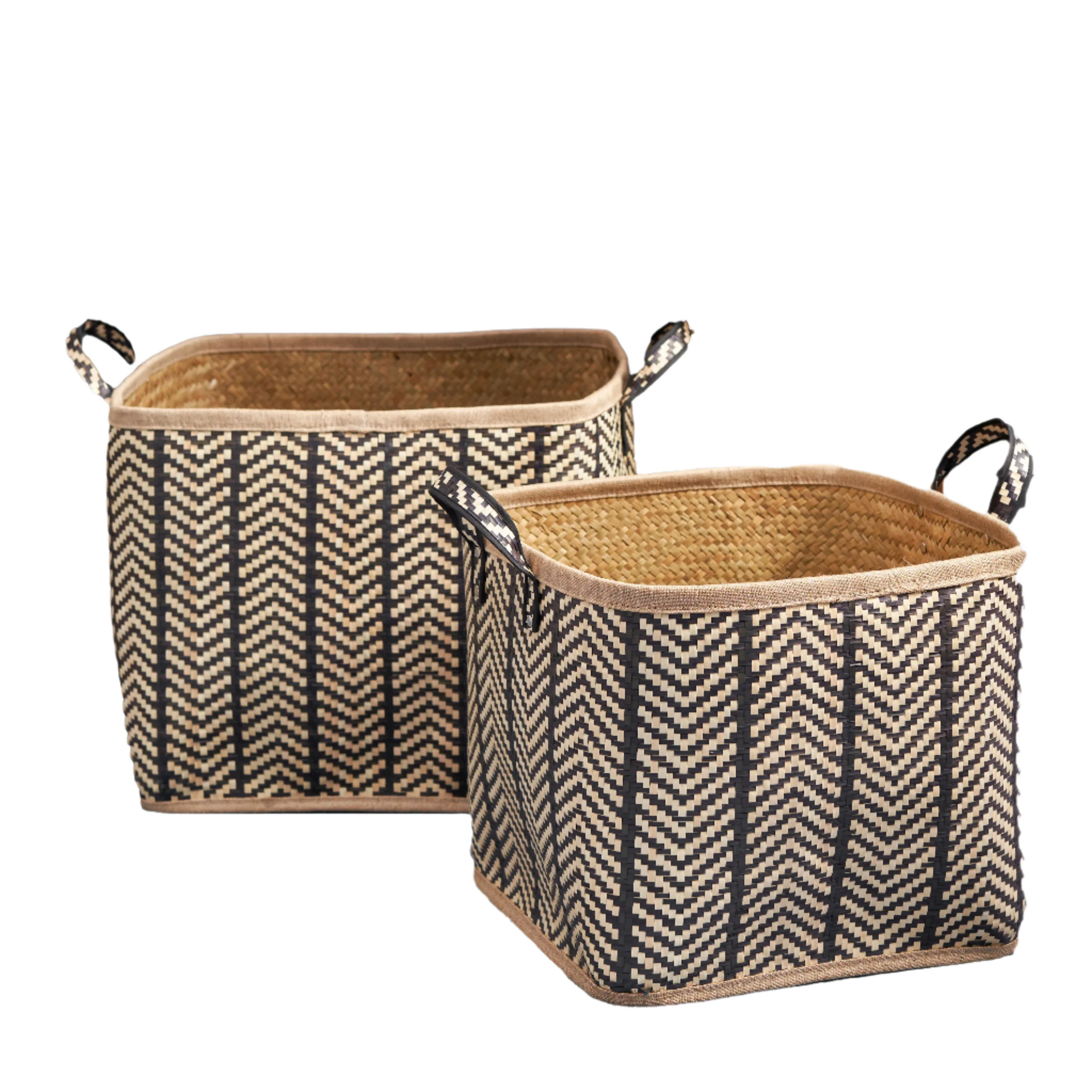 Square Palm Leaf Woven Wicker Storage Basket, Set of 2