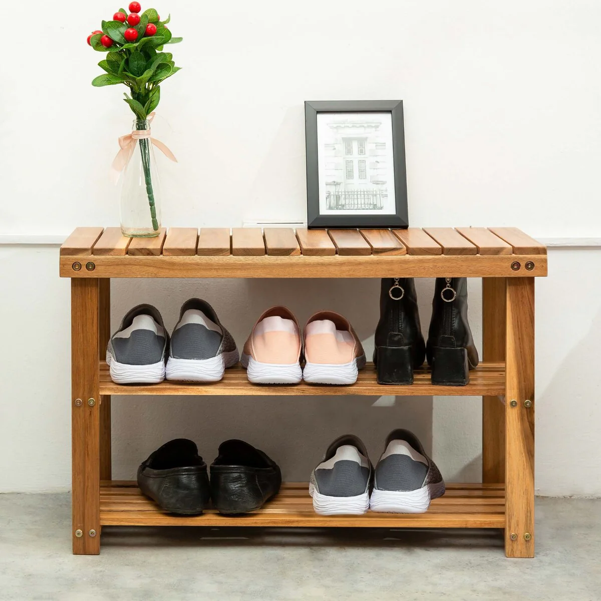 Entryway Wood Shoe Rack Bench