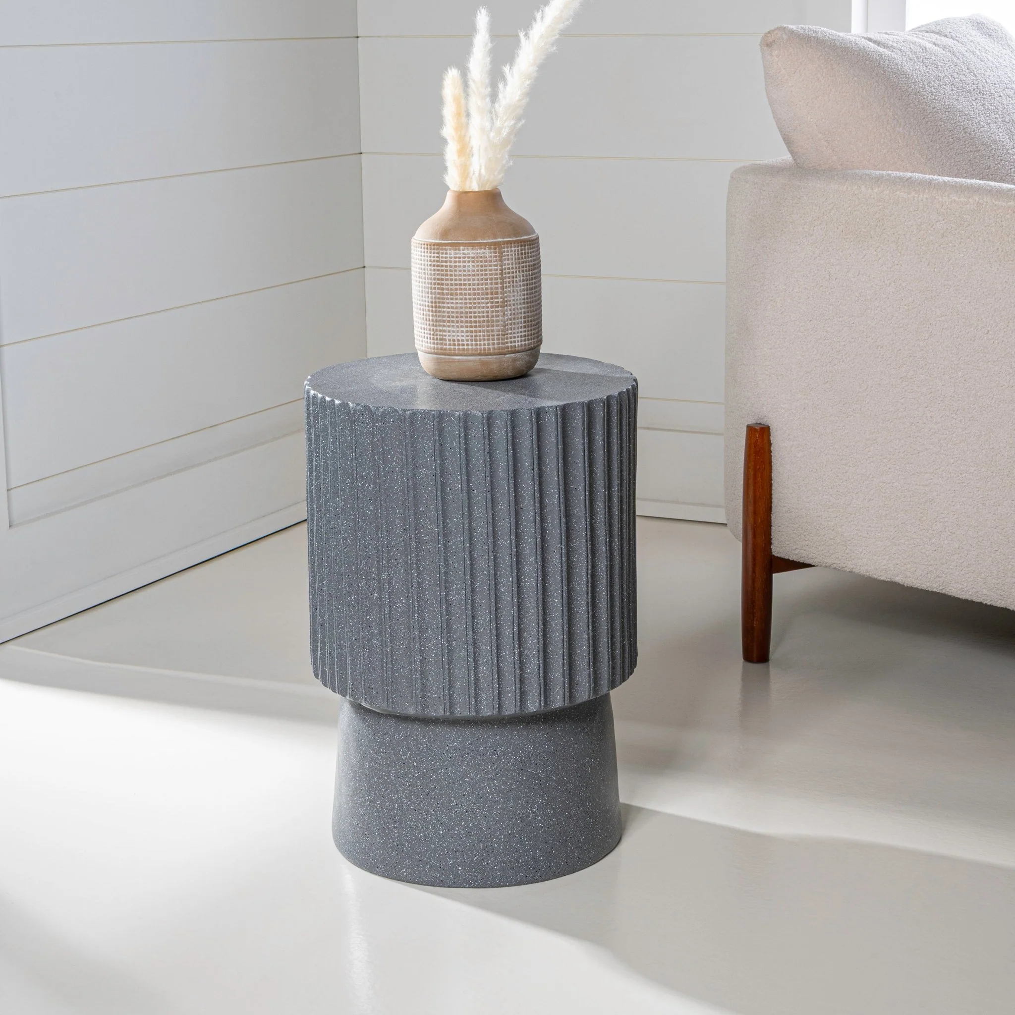 Louisa Modern Art Deco Tambour Indoor/Outdoor Accent Table