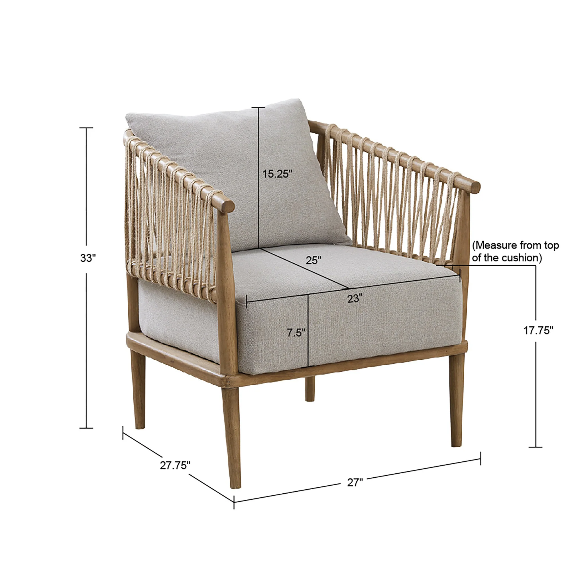 Accent Chair with Weave Rope Design and Seat Cushion