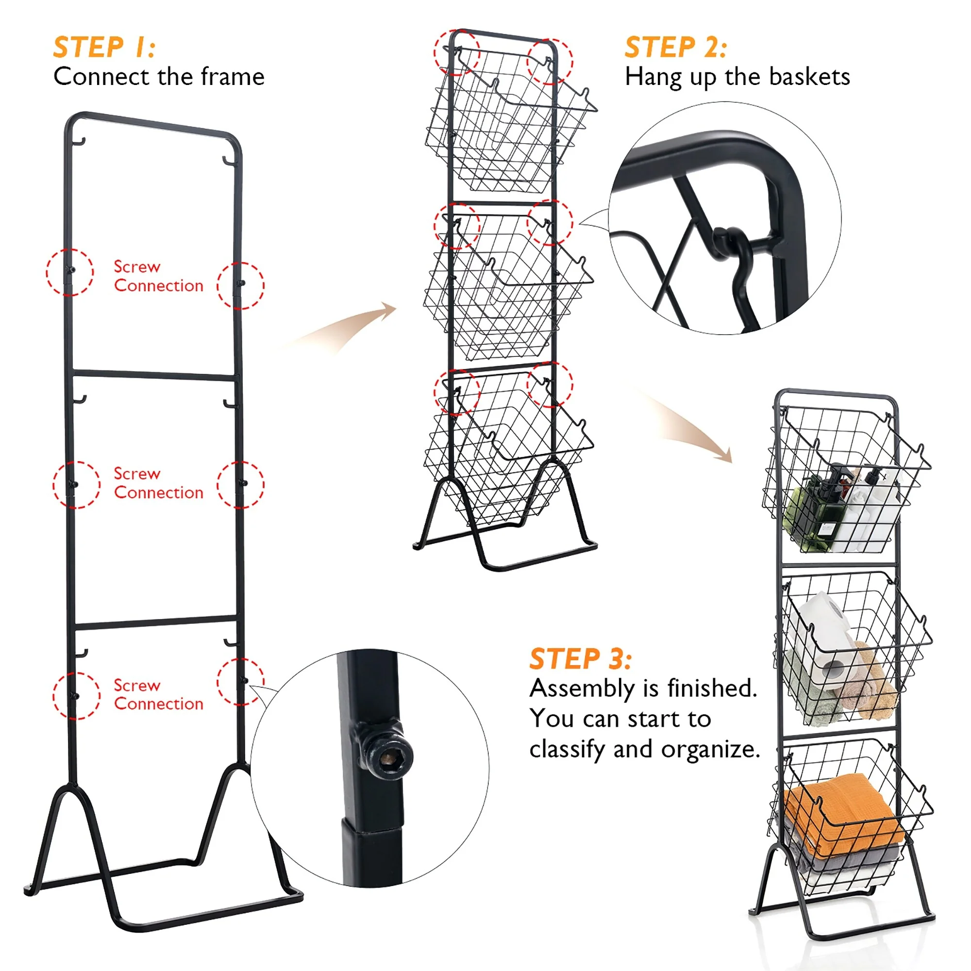 Costway 3-Tier Wire Fruit Basket Stand Kitchen Snack Vegetable Storage - See Details