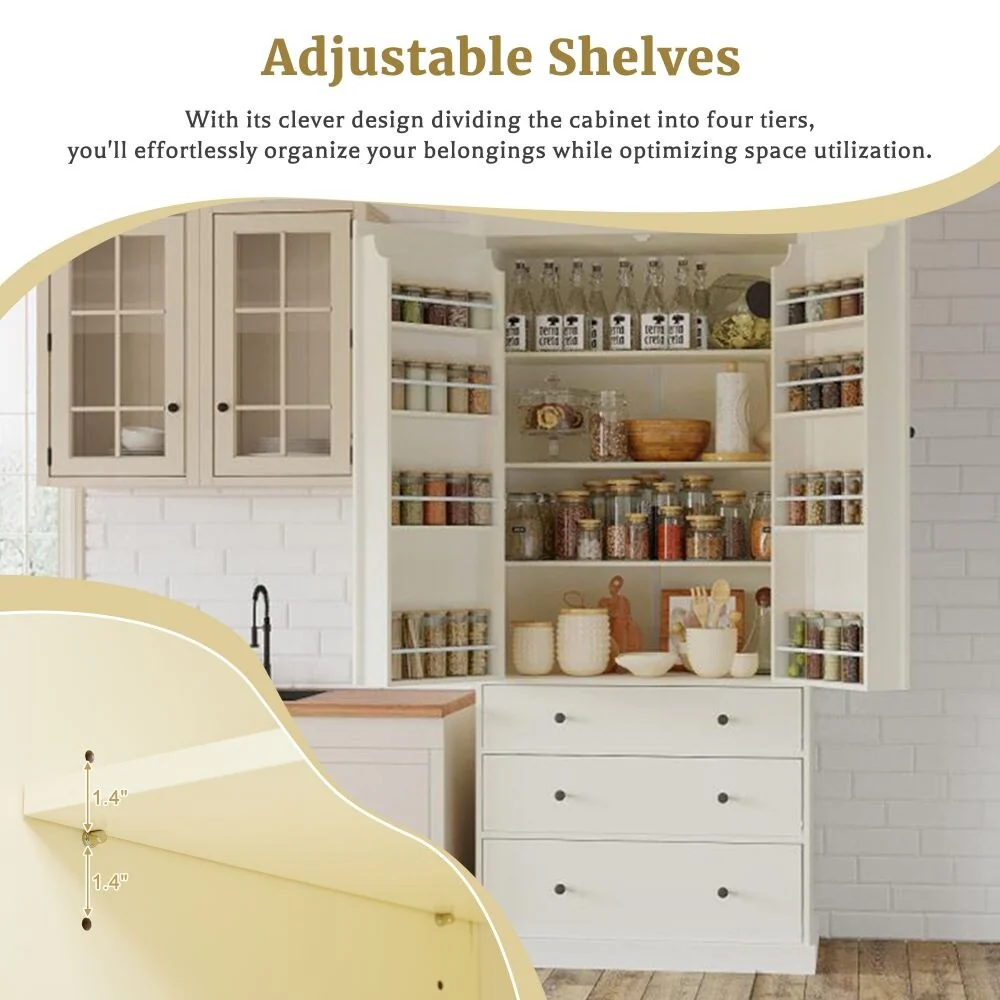 77 Inch Farmhouse Kitchen Pantry, Freestanding Tall Cupboard Storage Cabinet