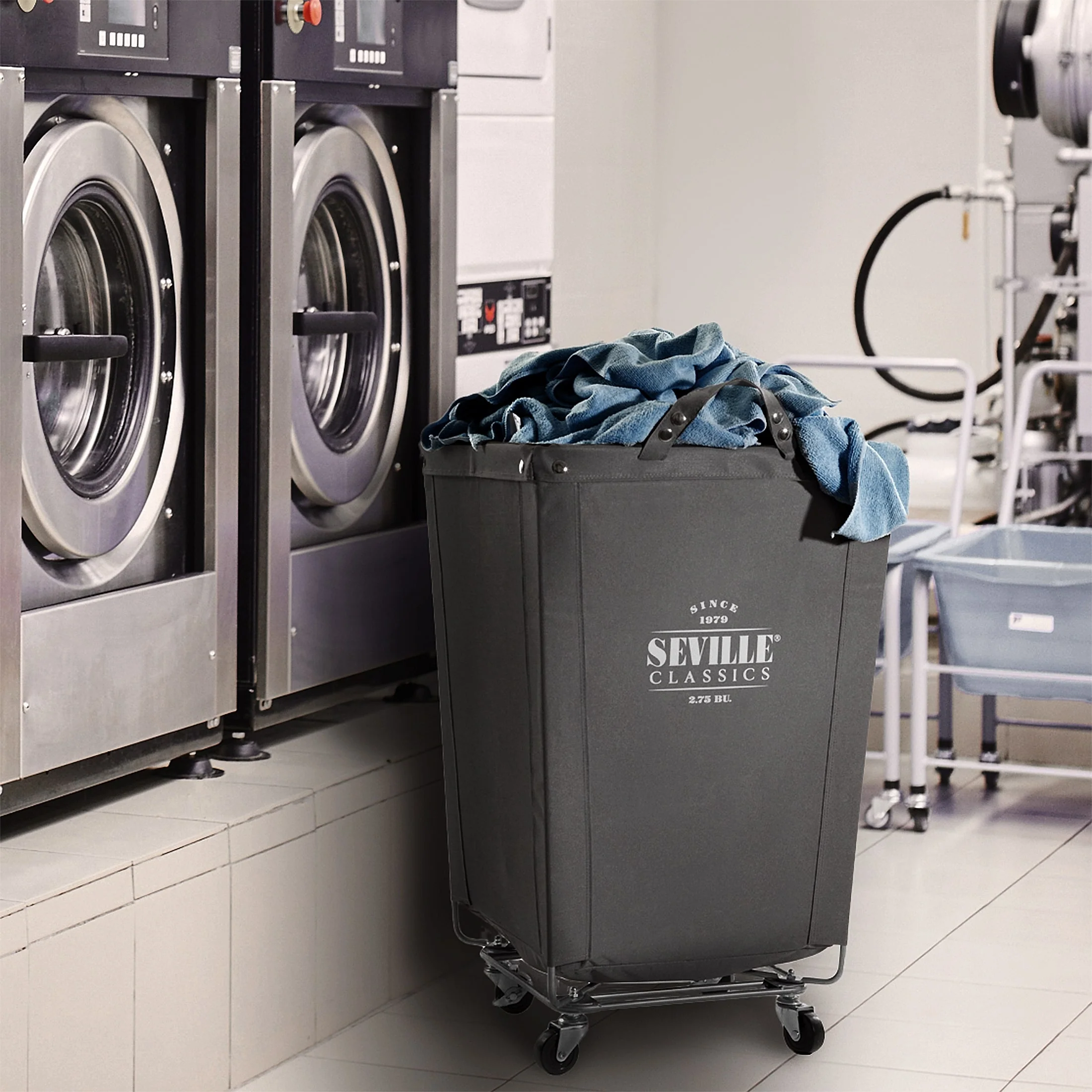 Seville Classics Commercial Heavy-Duty Canvas Laundry Removable Basket Hamper with Wheels, 18.25