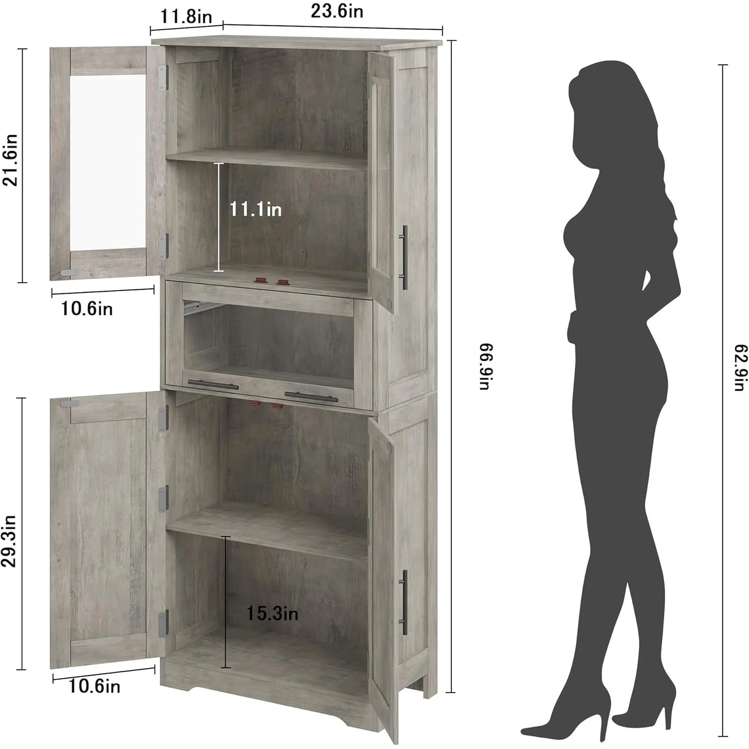Tall Bathroom Cabinet, Linen Storage Cabinet with Doors and Adjustable Shelves and Drawer