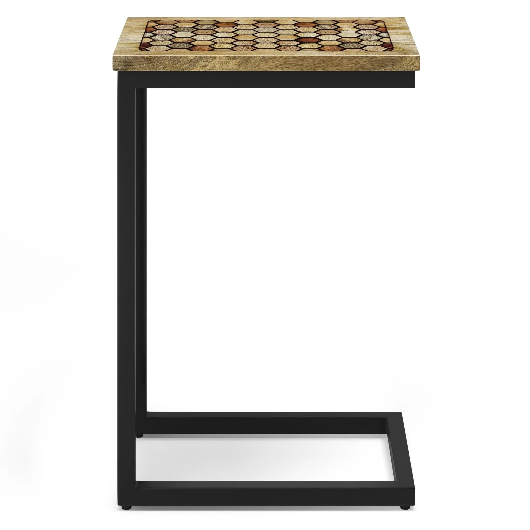 Side Table with Geometric Pattern and Metal Frame