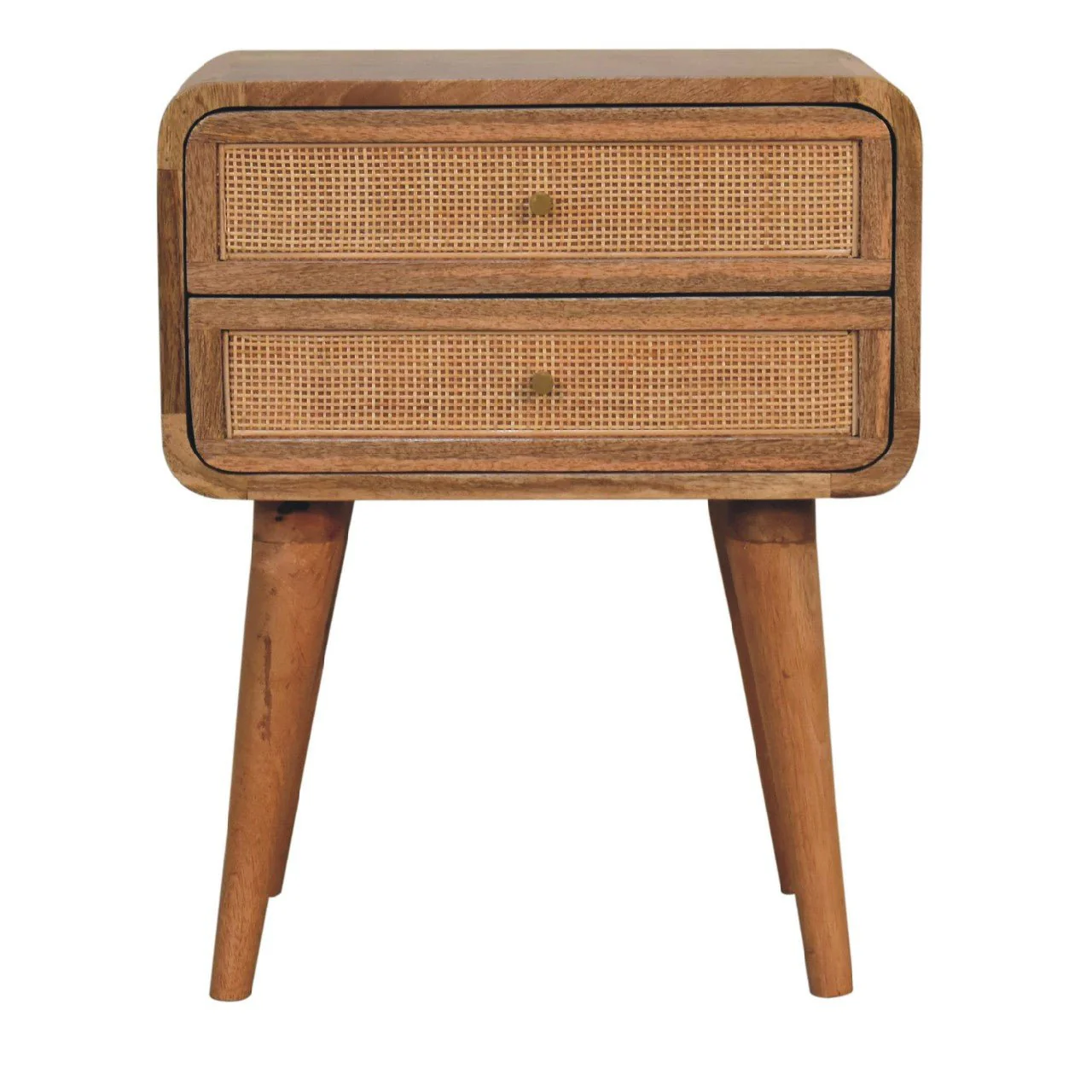 Wood and Rattan Bedside with 2 Drawers