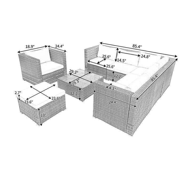 Lancaer Wicker/Rattan 6 - Person Seating Group with Cushions