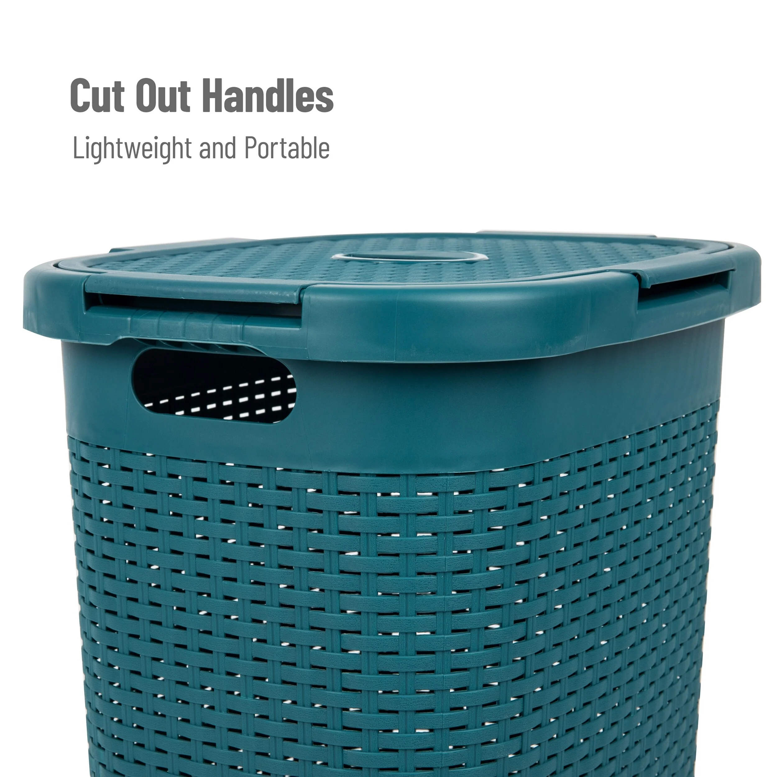 Mind Reader 60L Slim Laundry Hamper, Clothes Basket, Lid, Wicker Design, Plastic, 17.65