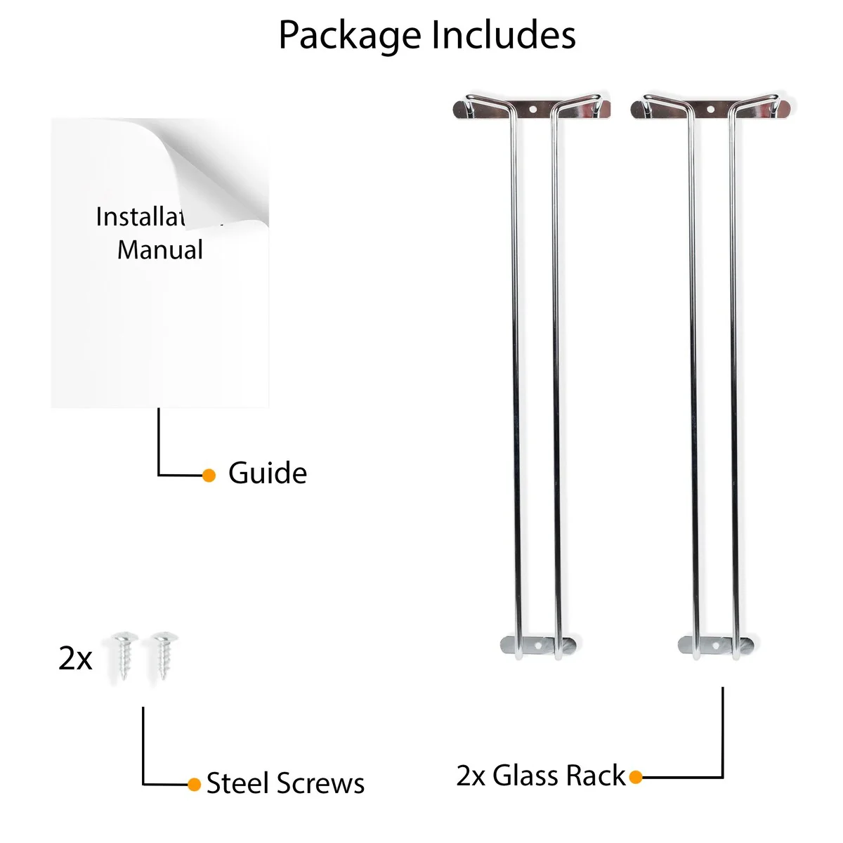 Wallniture Brix Stemware Wine Glass Rack Under Cabinet Storage Metal Glass Hanger (Set of 2)