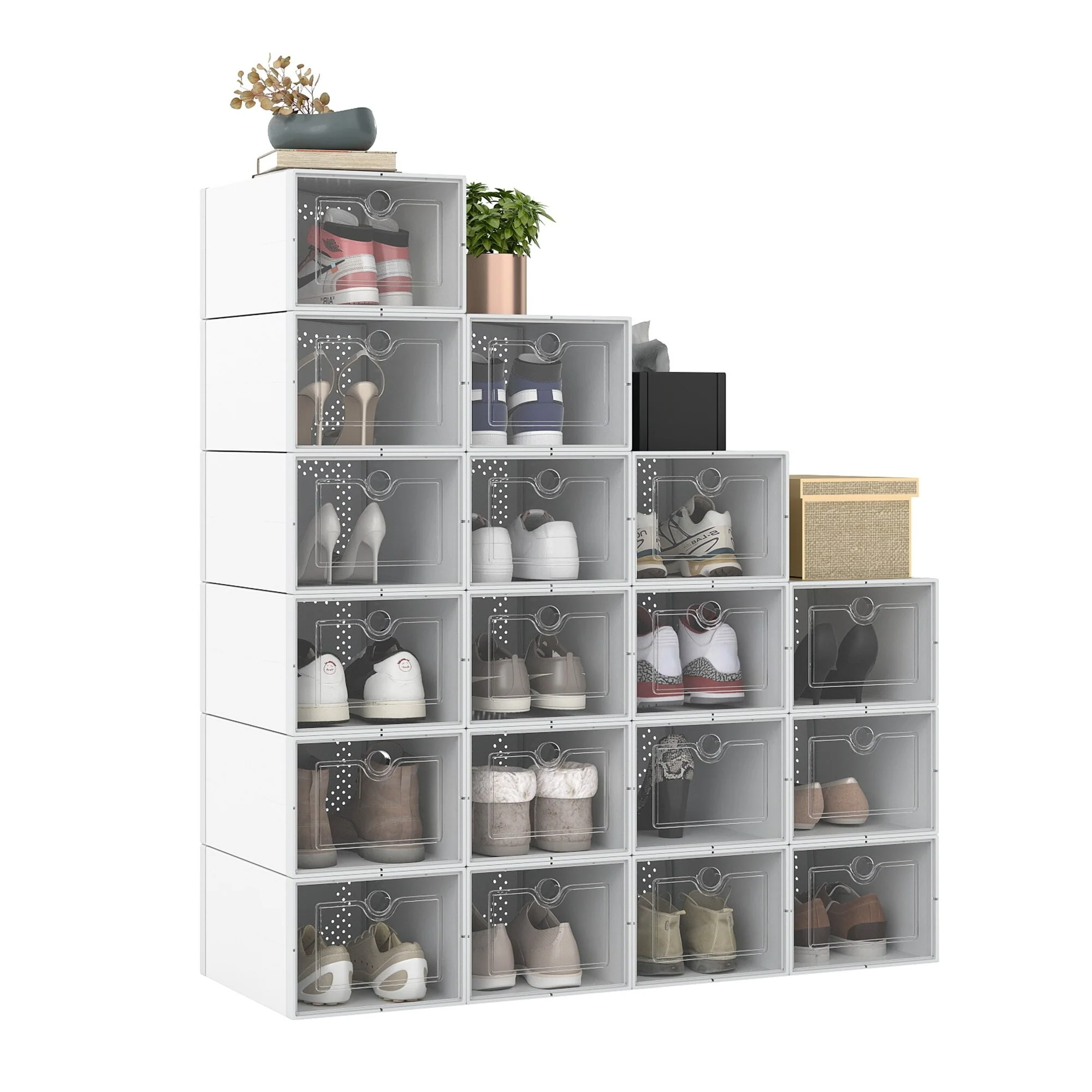 Moasis Shoe Organizer Box, 18 PCS Large Shoe Storage Stackable Shoe Box Rack Containers Drawers - 18PCS