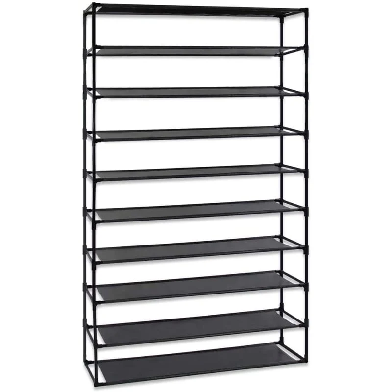 10 Tier Shoe Rack Detachable Non-Woven Waterproof Fabric Shoe Organizer Tower Space Saver Stackable Storage Shelf (Black)
