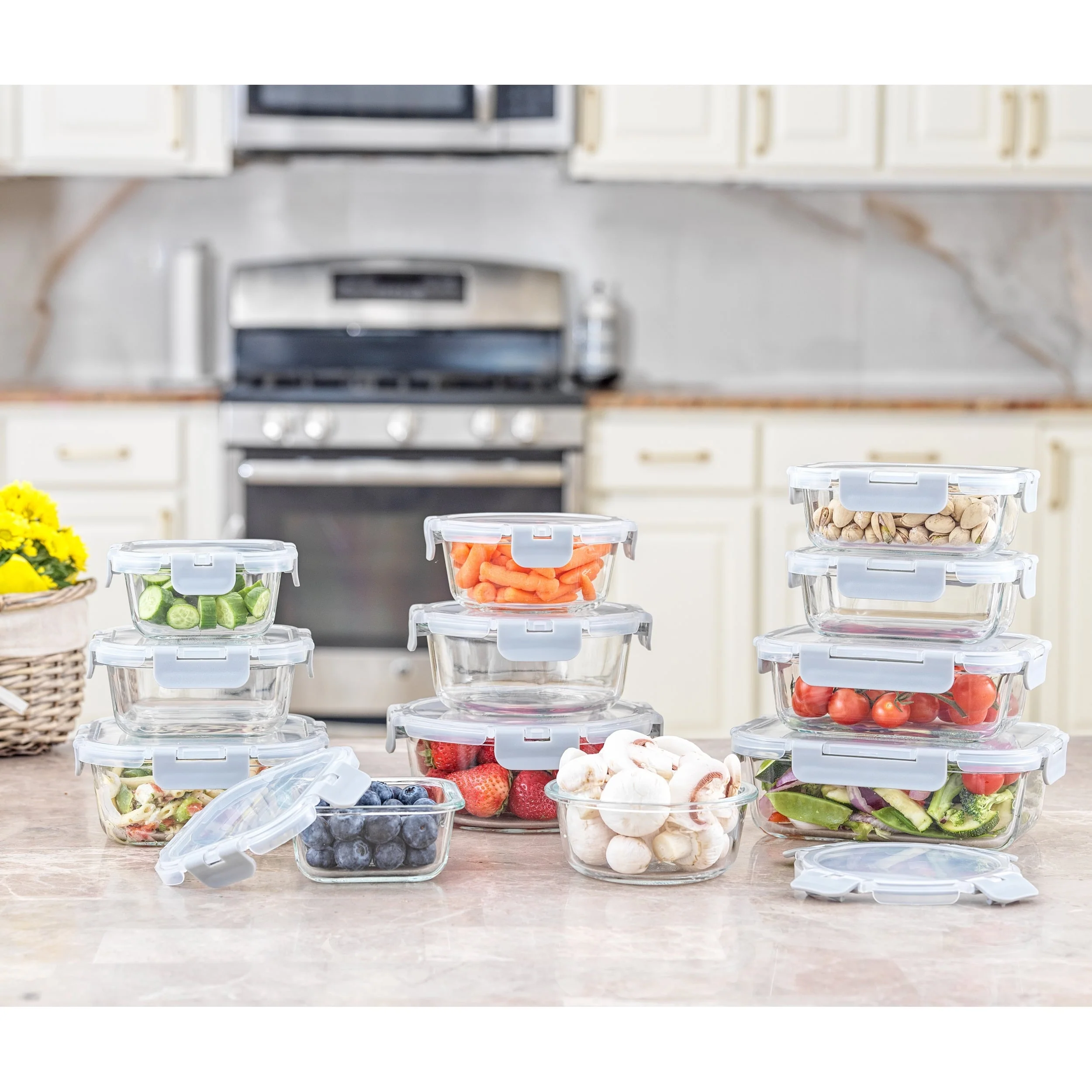 JoyFul 24 Piece Glass Food Storage Containers Set with Airtight Lids