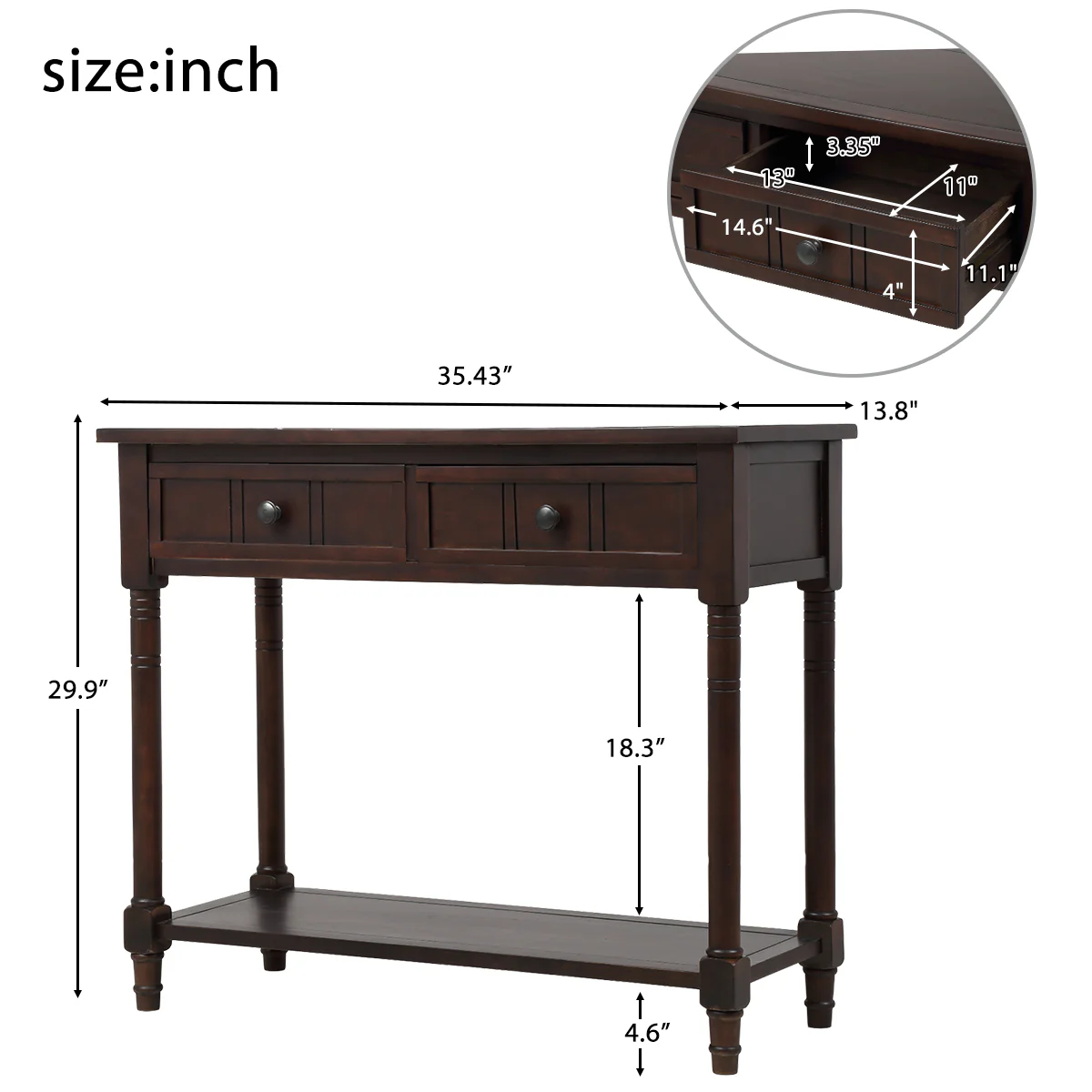 Jace Console Table with 2 Drawers and Bottom Shelf