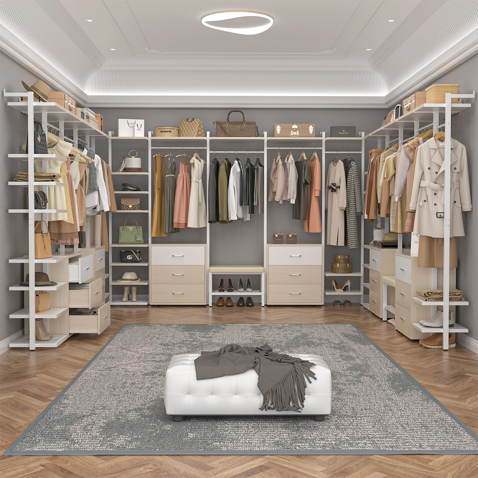 Walk in Closet System with 6 Closet Drawers, 96'' Multifunctional Clothes Rack Closet Organizer