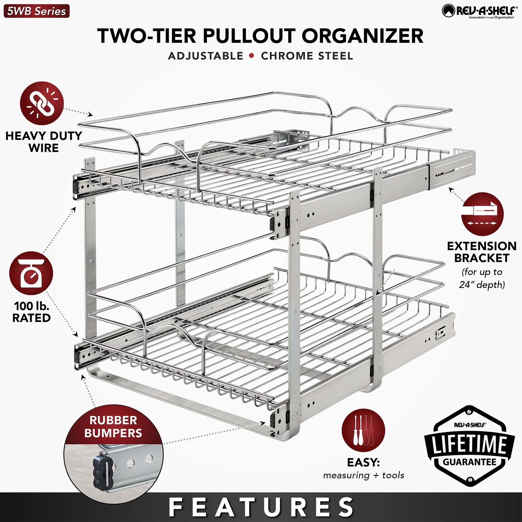 Rev-A-Shelf Kitchen Cabinet Pullout Shelf Organizer, 24 x 22 In, 5WB2-2422-CR-1