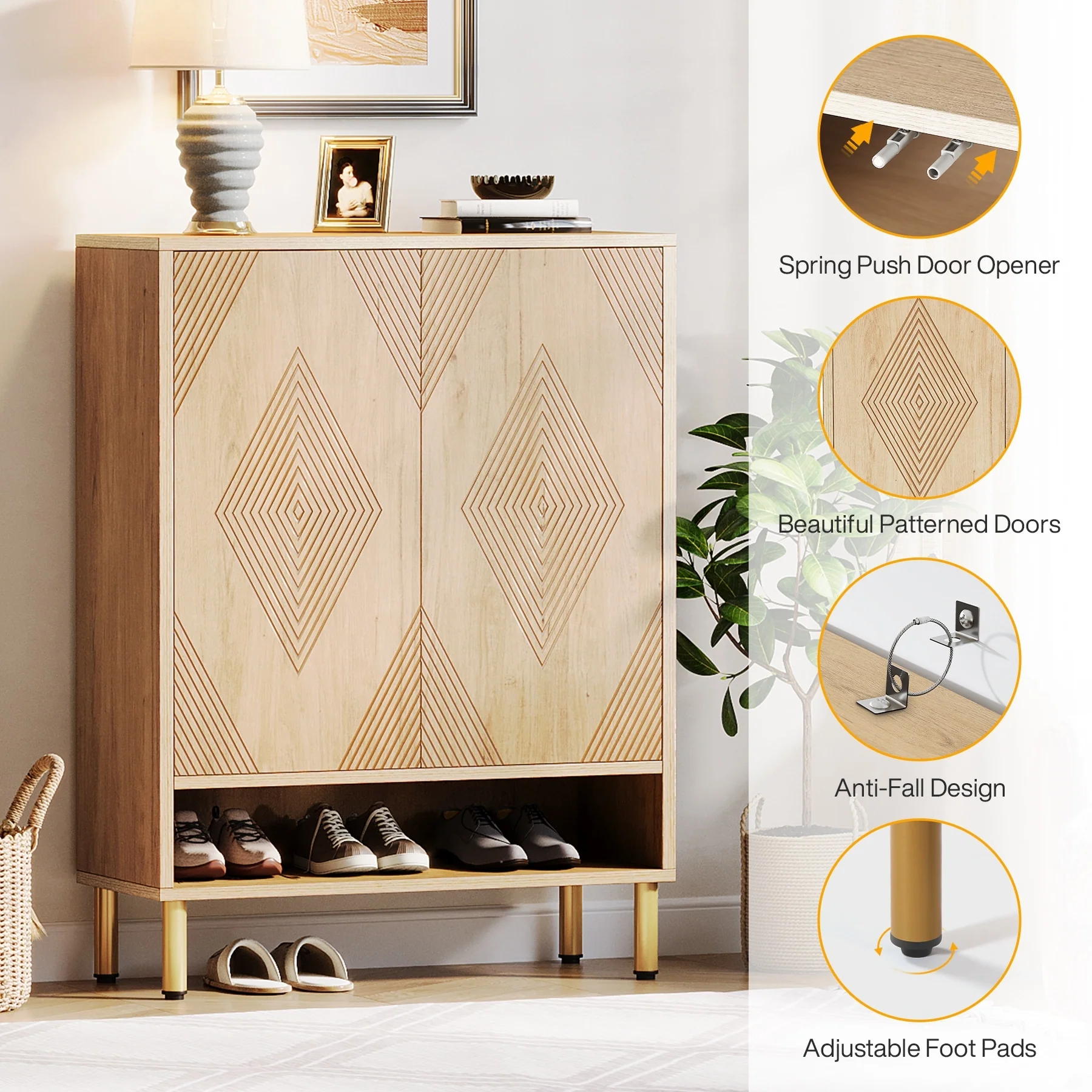 6-tier Shoe Cabinet with Doors, Wood Shoe Rack with Adjustable Shelves