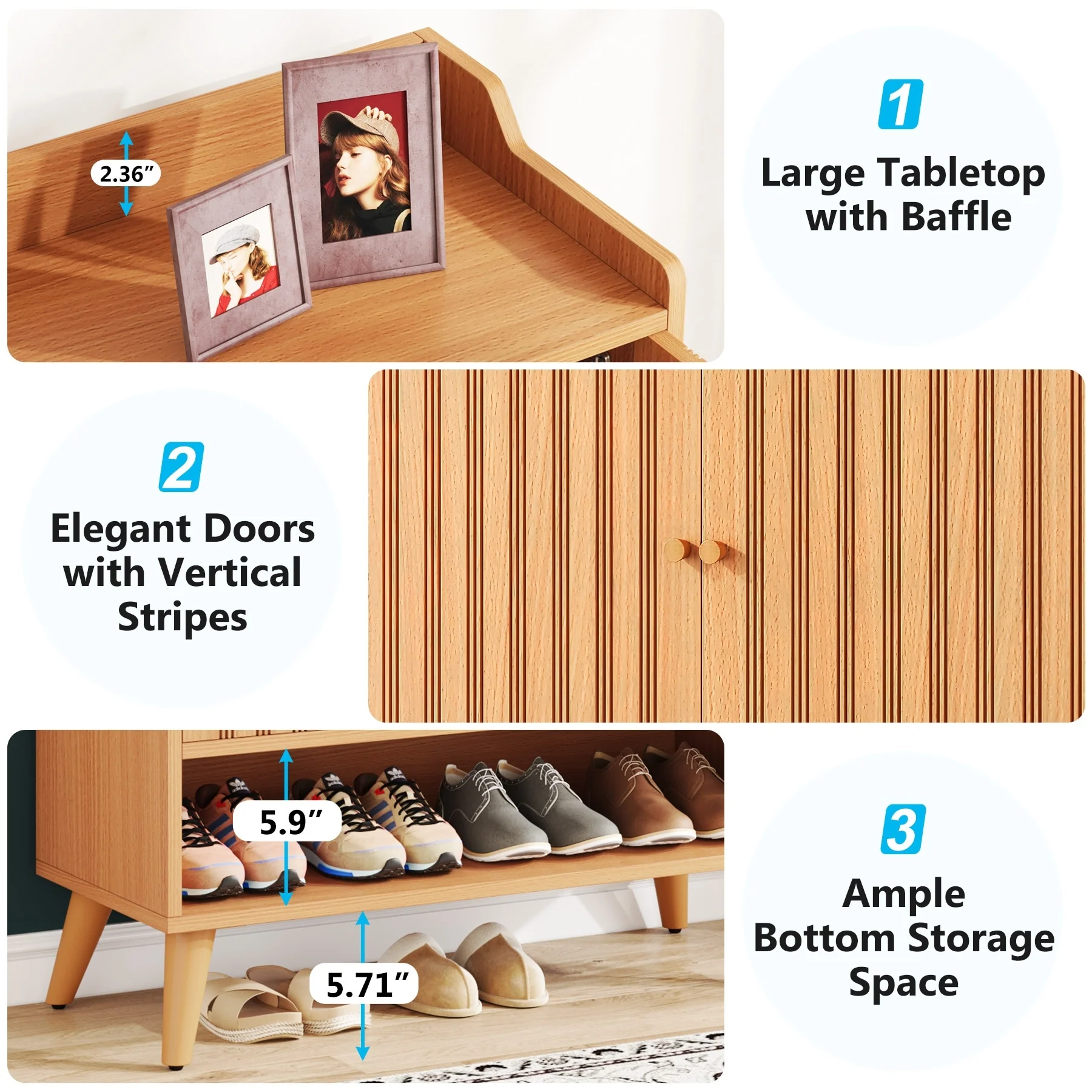 Entryway Slim Shoe Storage Cabinet with Adjustable Shelves and Open Shelf