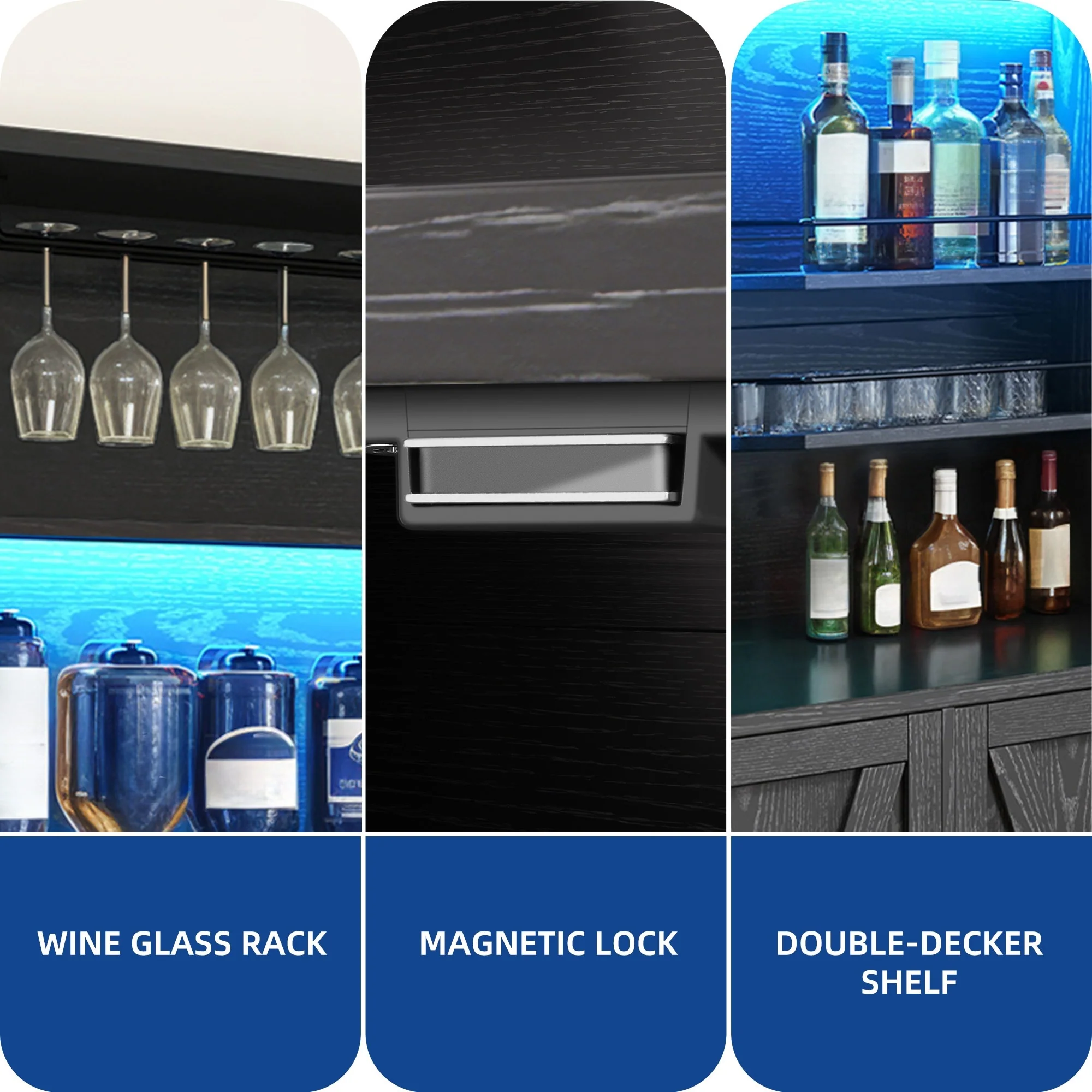 Moasis Farmhouse Bar Cabinet Wine Rack with RGB Light and Power Outlet