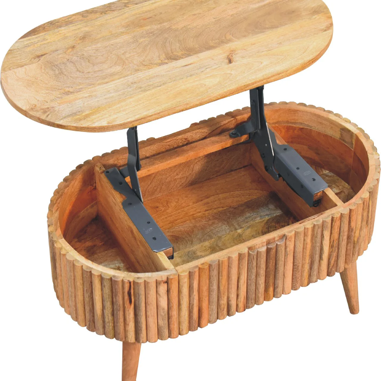 Oval Coffee Table with Lift Top and Wood Frame