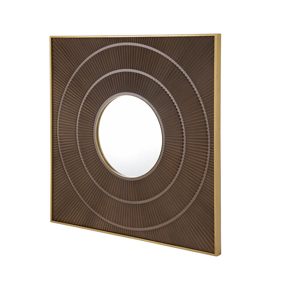Square Wall Mirror with Pleated Design and Iron Frame