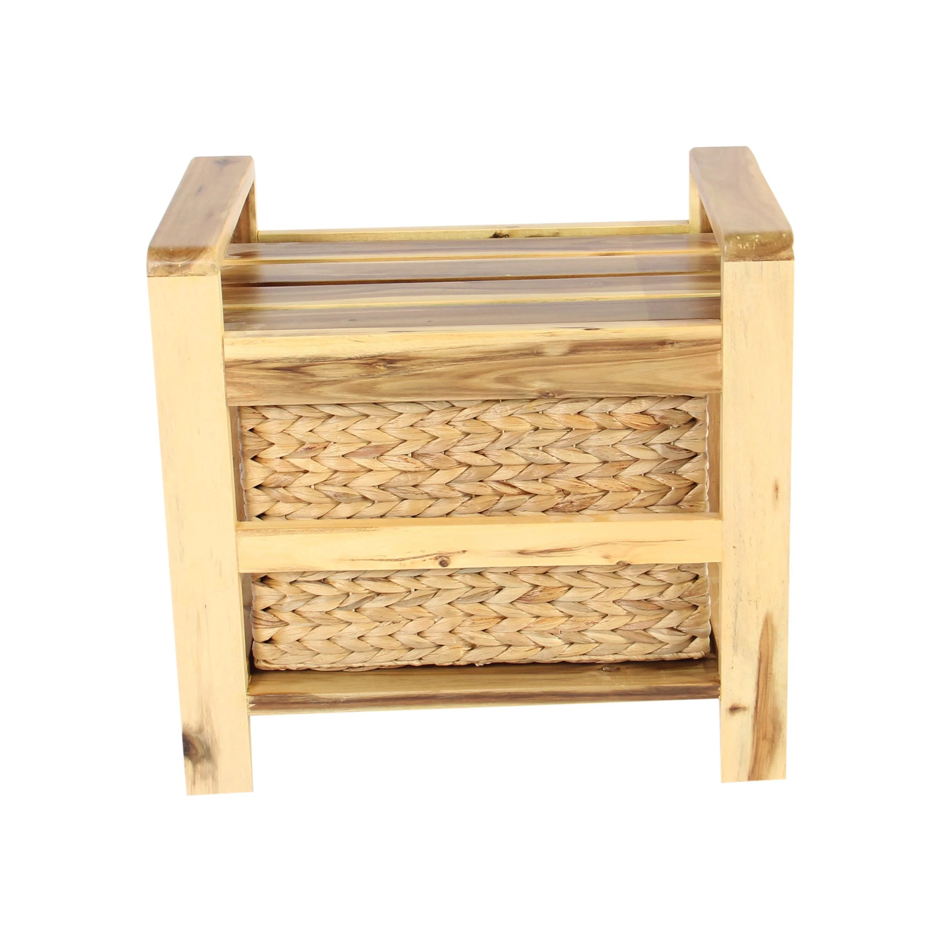 M4H Brae Solid Wood Natural Water Hyacinth Basket Storage Ottoman