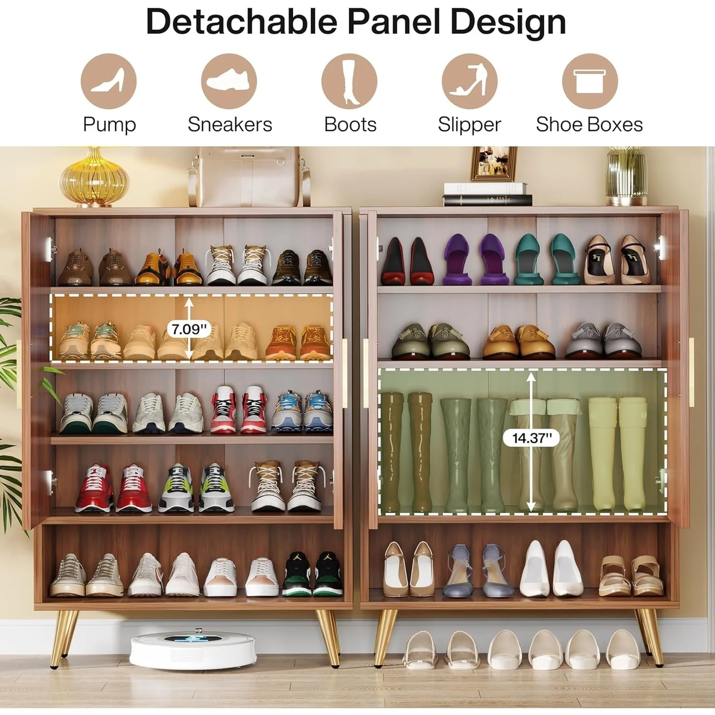 Shoe Cabinet with Doors, 25 Pair Shoe Storage Cabinet with Adjustable Shelves