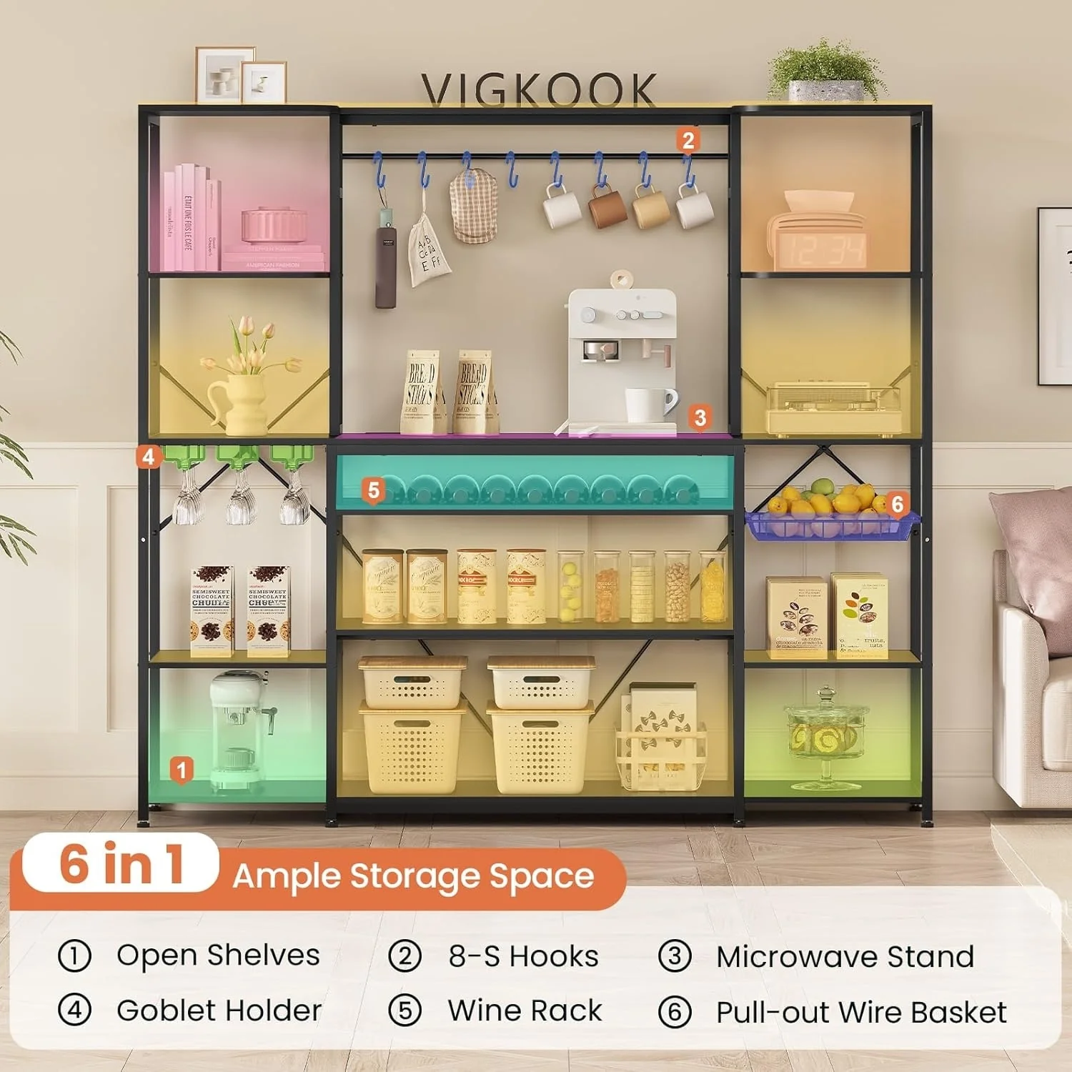 Bakers Rack Coffee Bar Wine Rack Storage Shelves