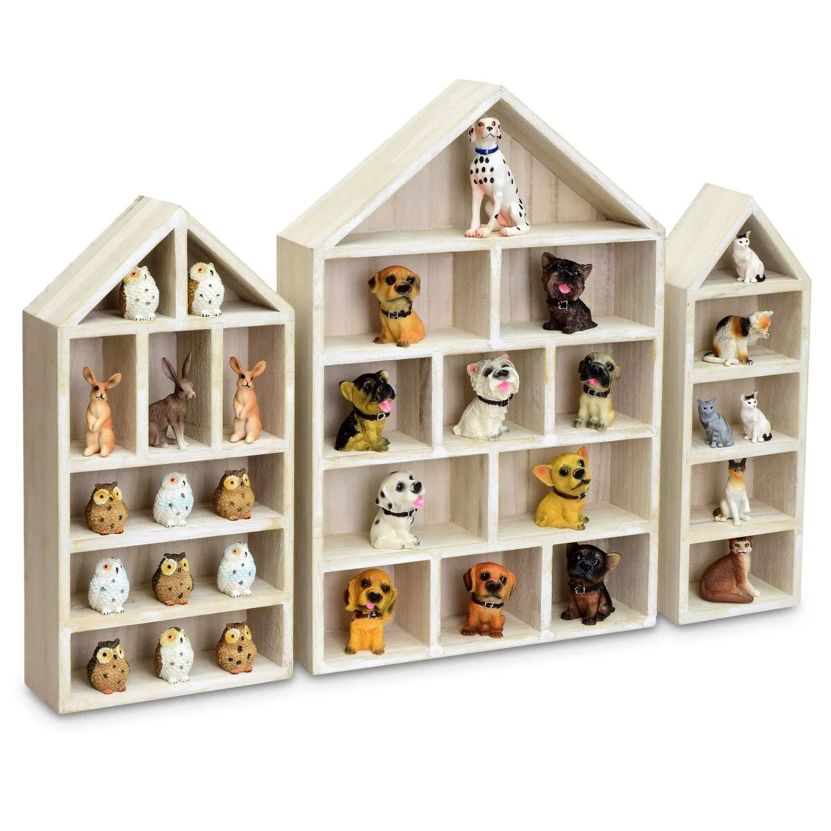 House-Shaped Wooden Shadow Cubby Display Shelf, Set of 3