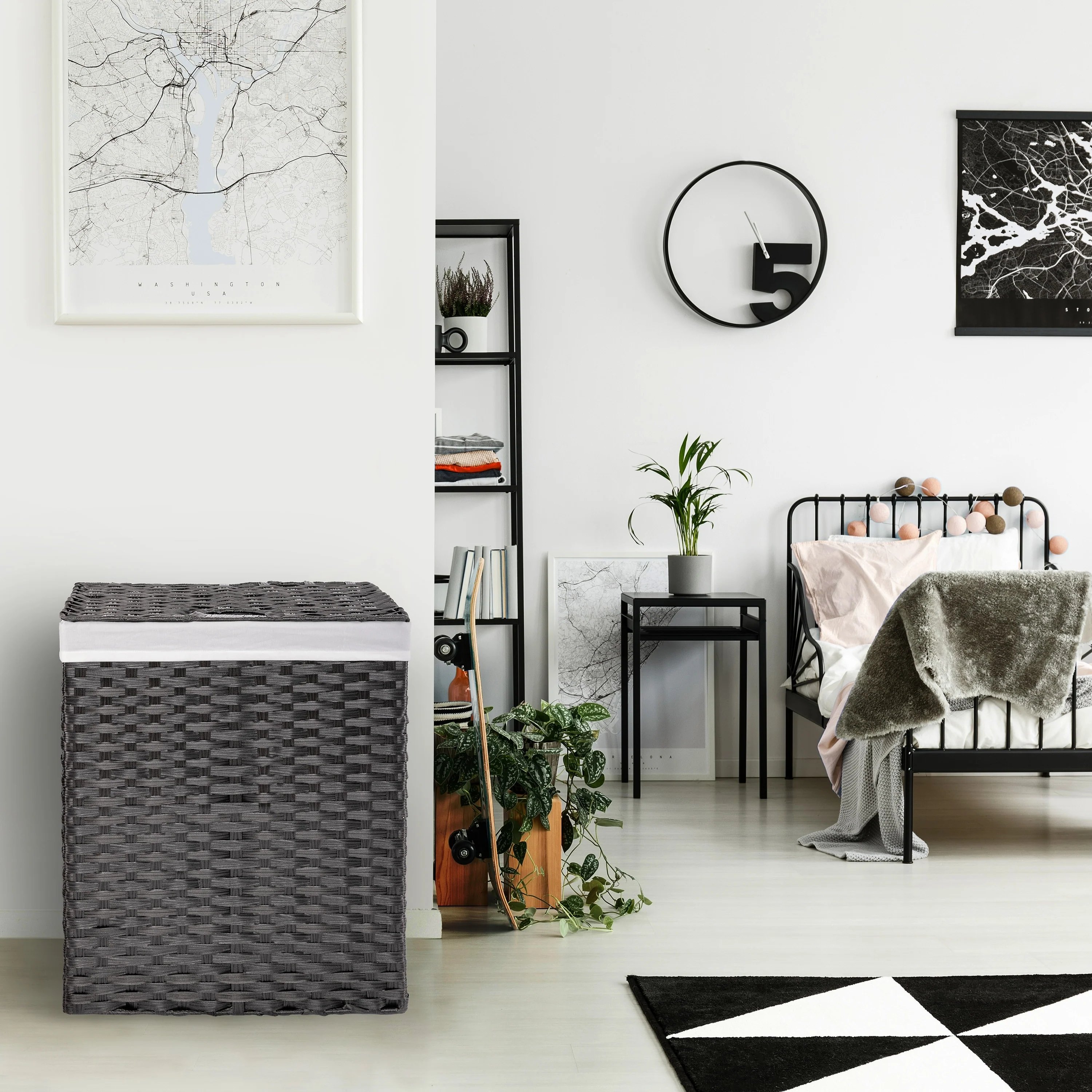 Seville Classics Lidded Foldable Portable Rectangular Laundry Hamper Basket with Washable Liner