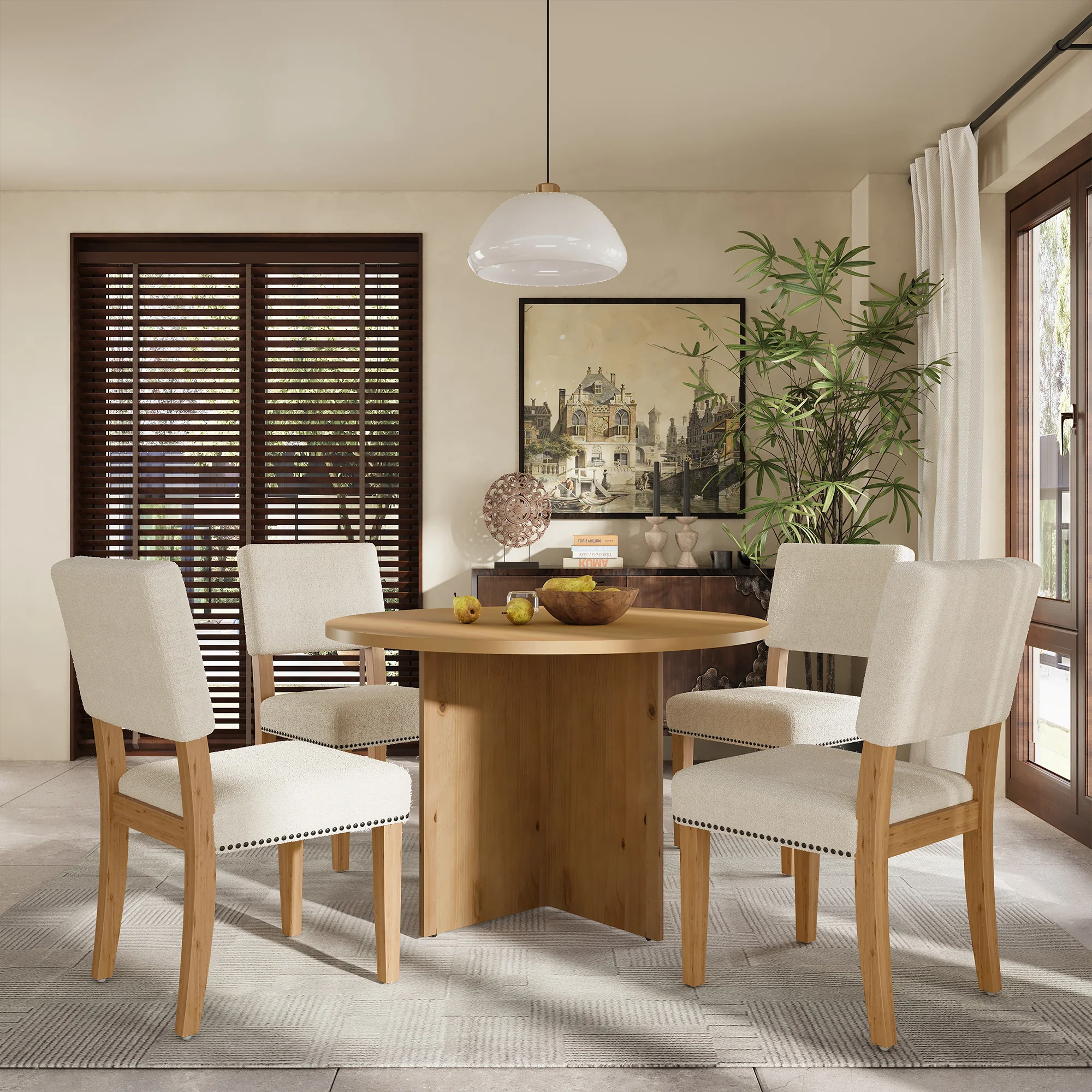 5-Piece Dining Set with Round Tabletop and 4 Upholstered Dining Chairs