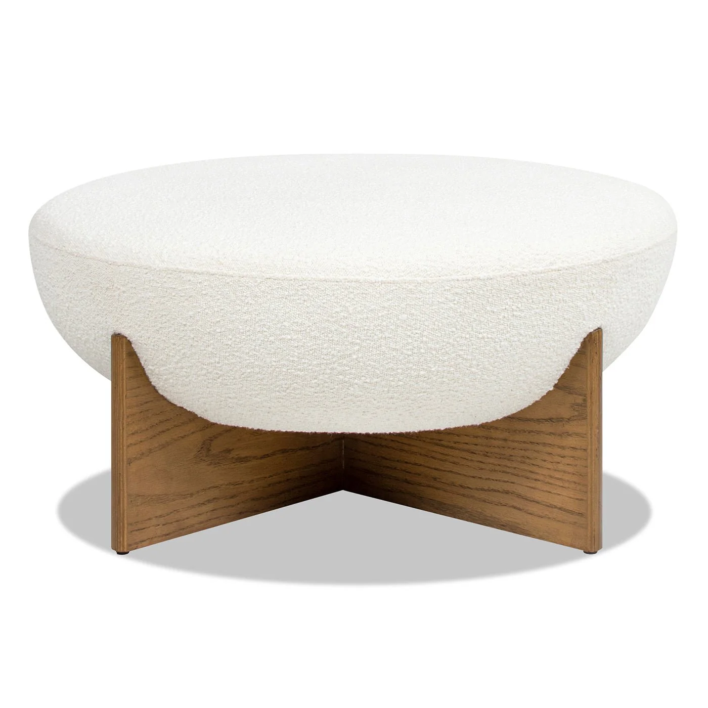 Aviation Round Upholstered Cocktail Ottoman with Natural Wood Base