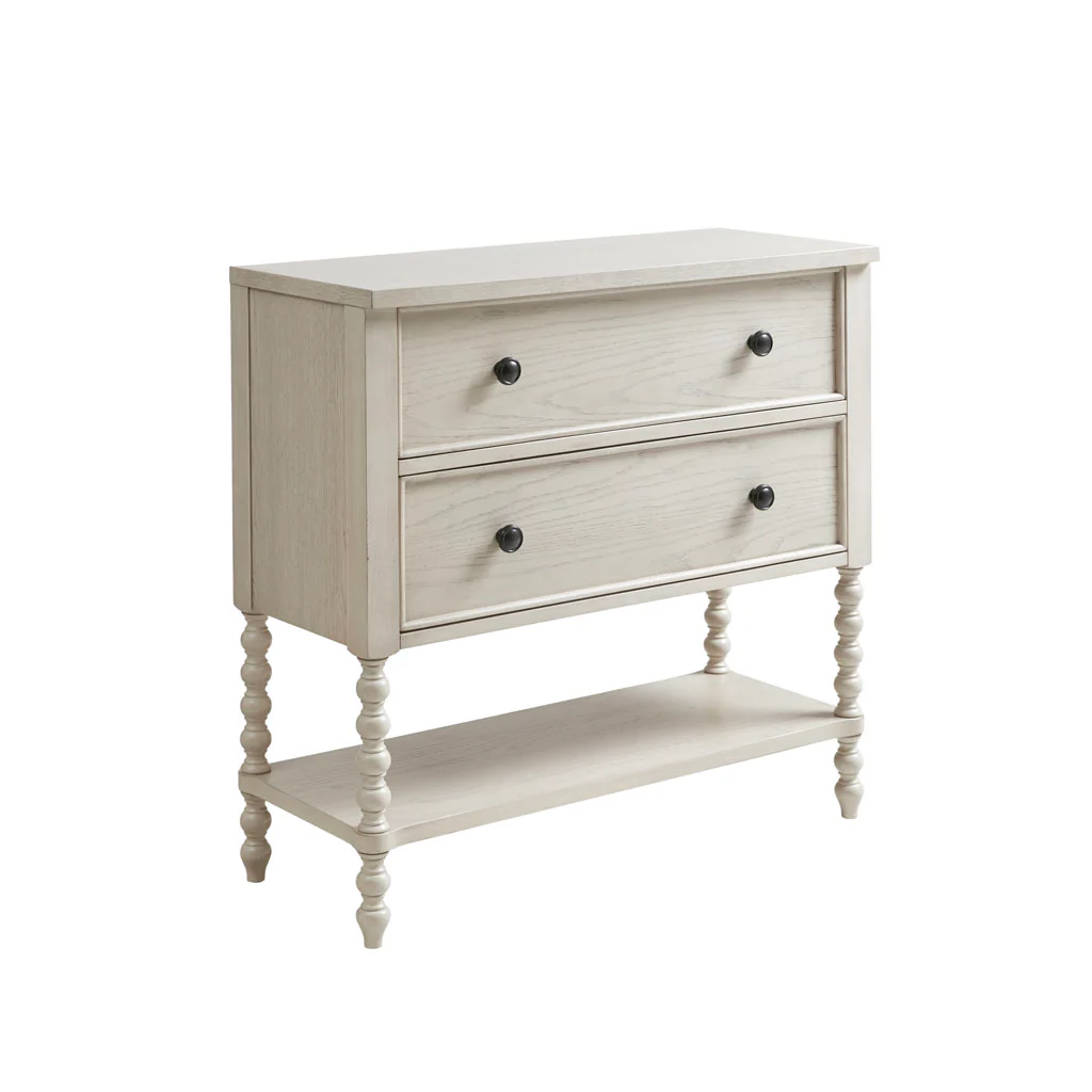 2-Drawer Accent Chest with Turned Legs and Bottom Shelf