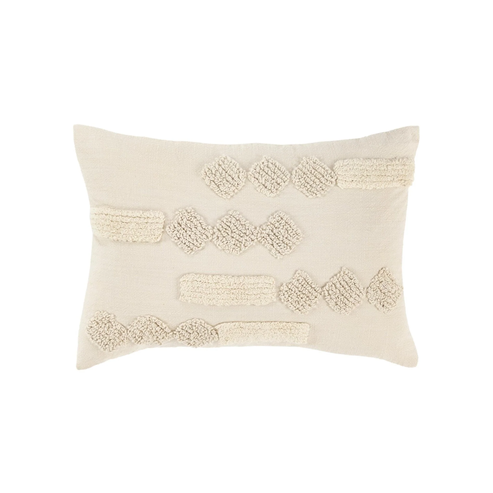 Knife Edged Cotton Tonal Geometric Decorative Lumbar Pillow