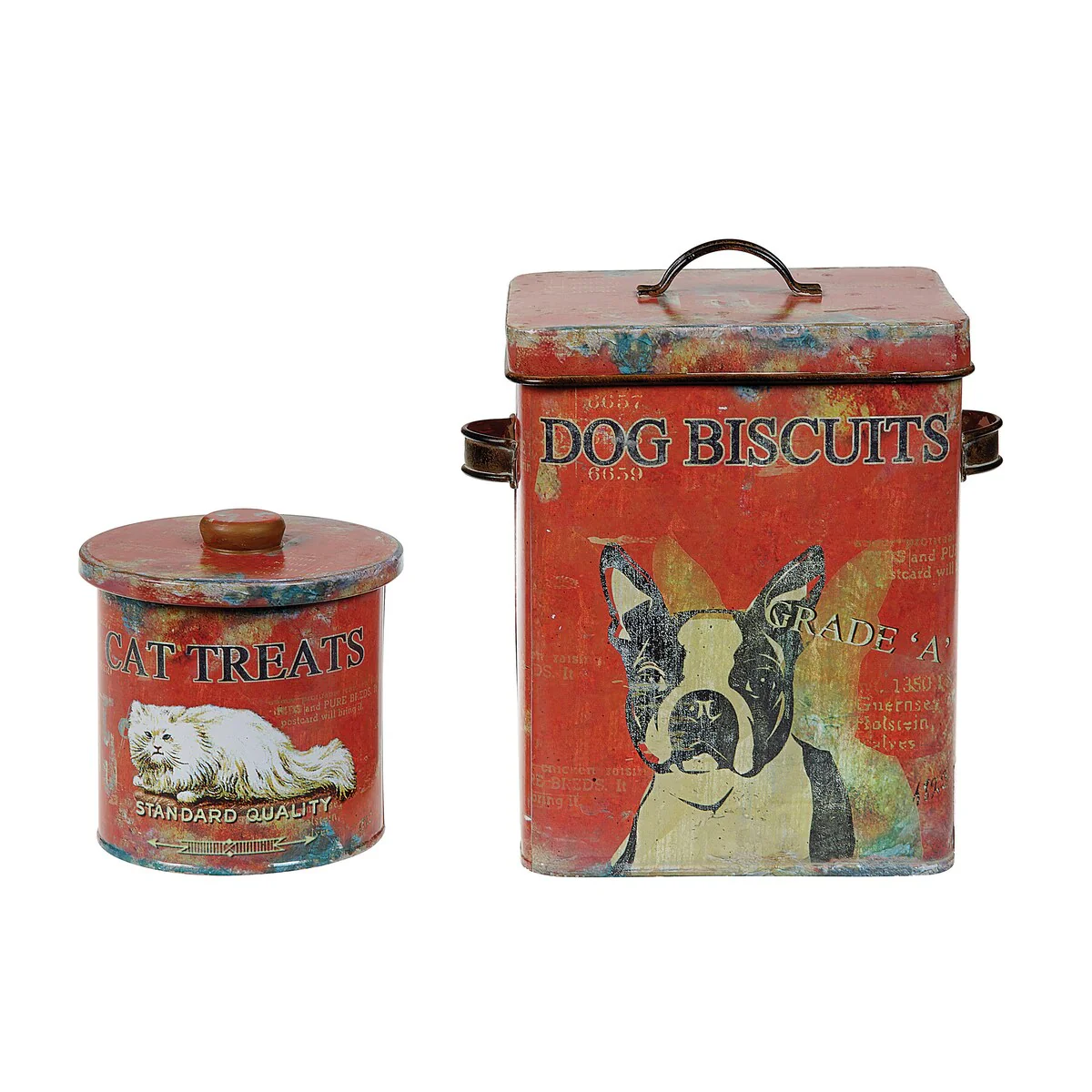 Vintage Tin Dog Biscuit Container with Boston Terrier