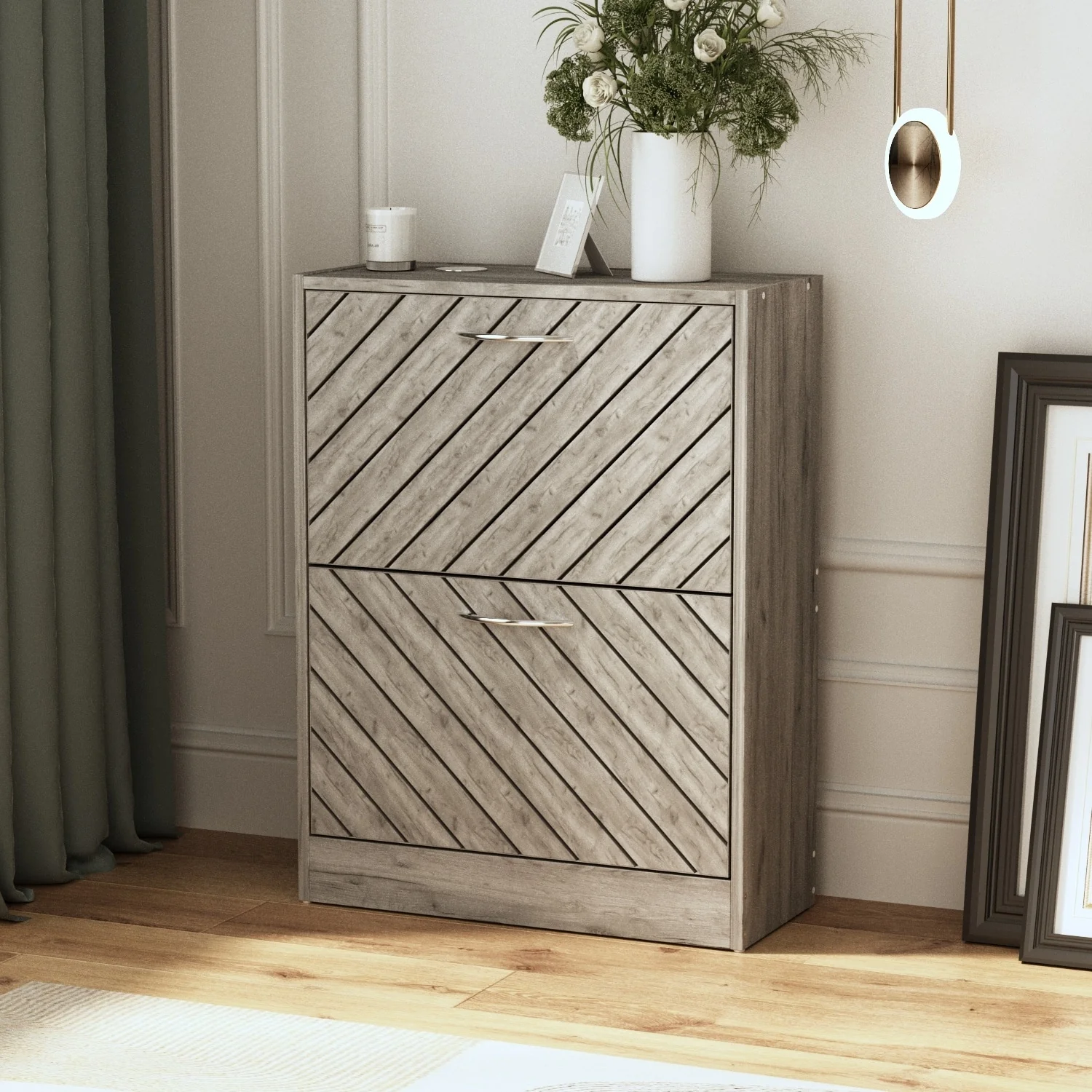 FUFU&GAGA Freestanding 2 Flip Drawers Shoe Cabinet Storage Organizer