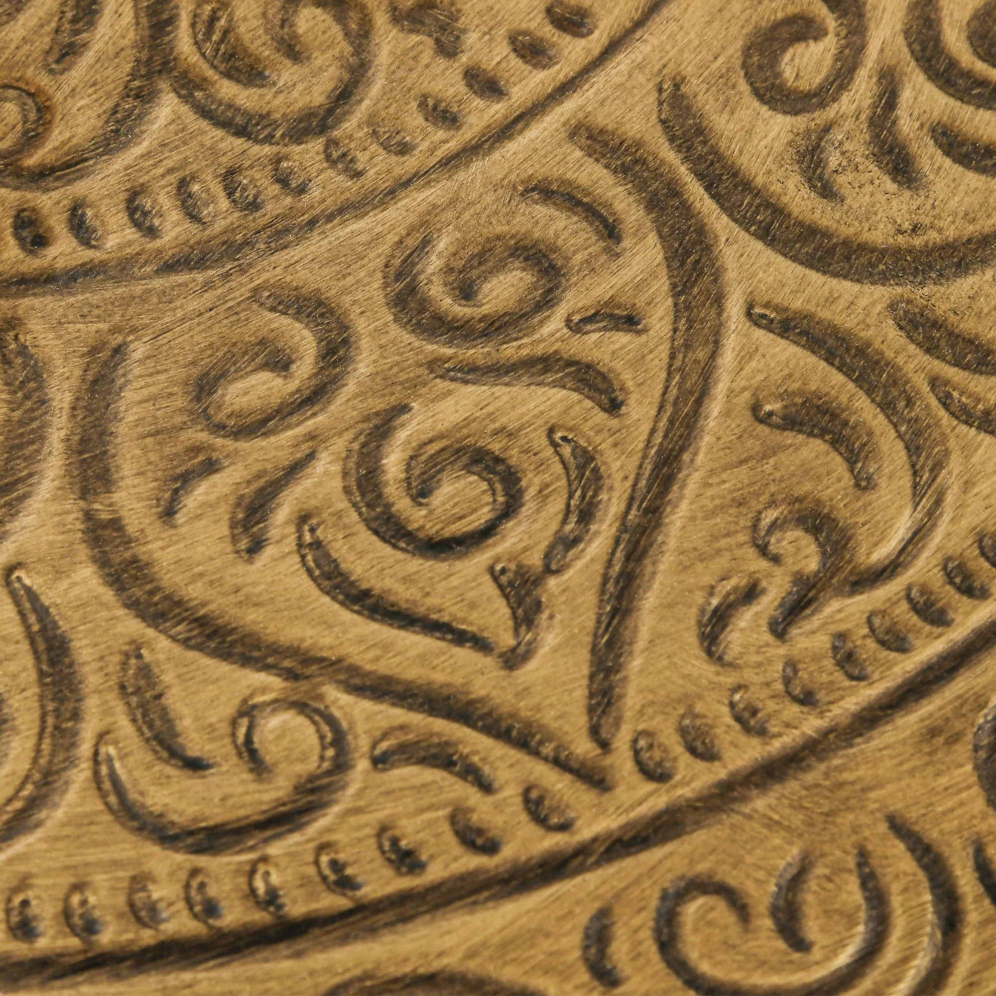 Round Coffee Table with Hammered Tray Top and X-Shaped Metal Base