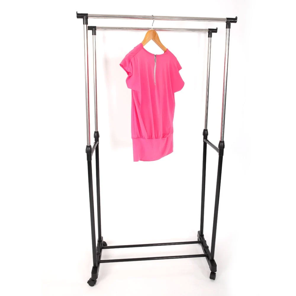Single/Dual-bar Vertical & Horizontal Stretching Stand Clothes Rack with Shoe Shelf